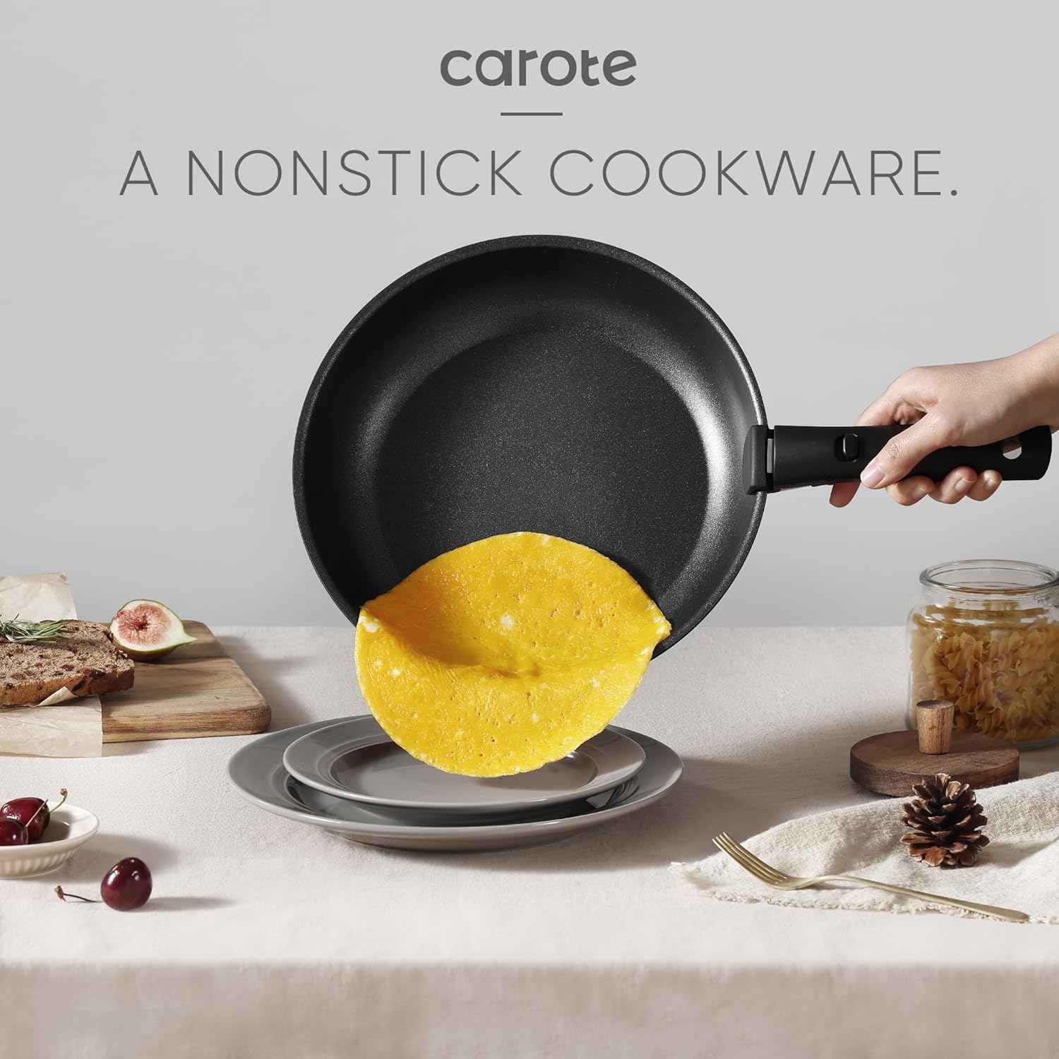 CAROTE 19Pcs Pots and Pans Set Non Stick, Cookware Set Detachable Handle, Nonstick Induction Kitchen Sets Non Stick with Removable Handle, RV Cook Ware, Oven Safe, Black - Image 3