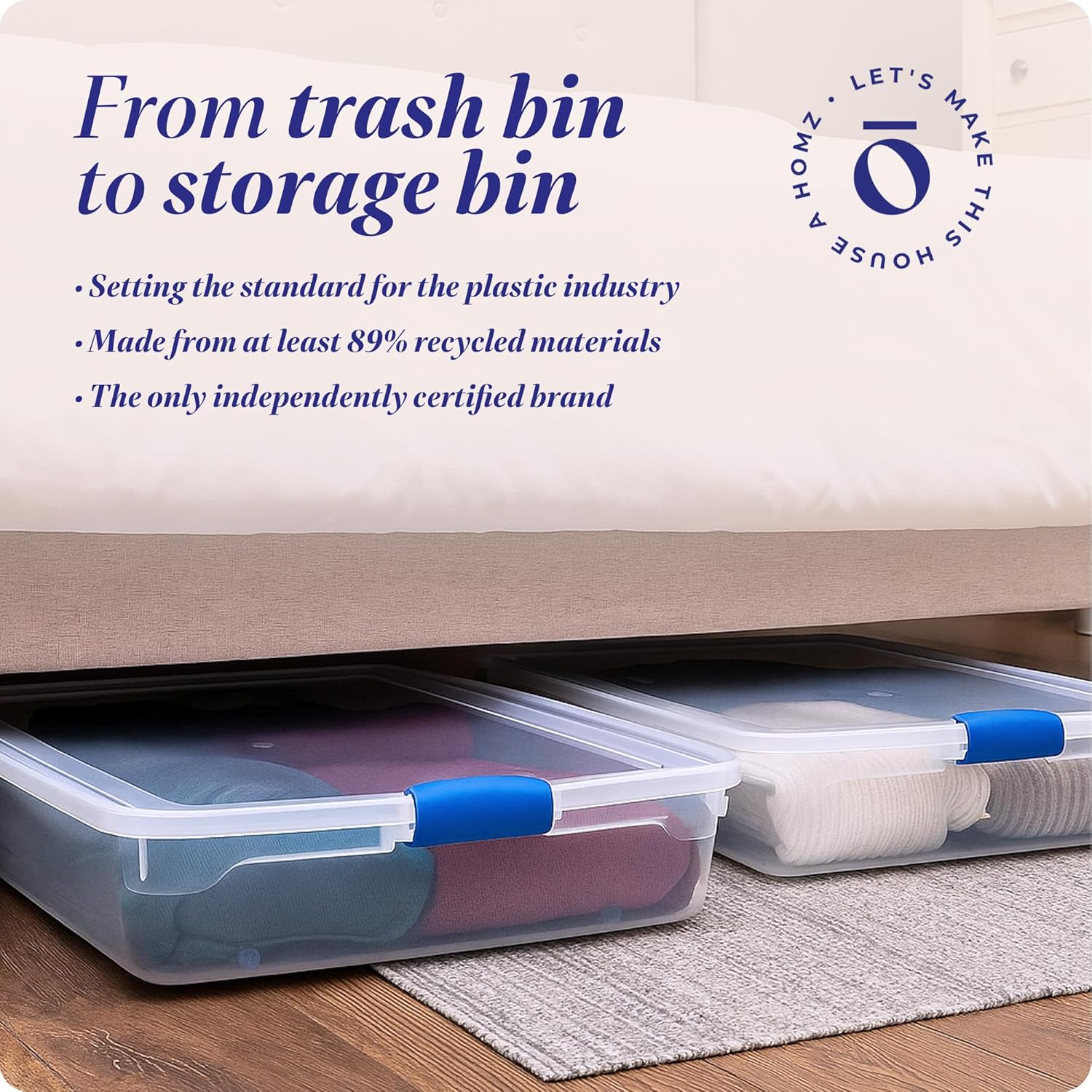 HOMZ 2-Pack Under Bed Storage, Clear Plastic Containers with Lids, 56 Quart, Blue Latch - Stackable Underbed Organizer Bins for Shoes, Bags, Clothes, and Towels - Image 7