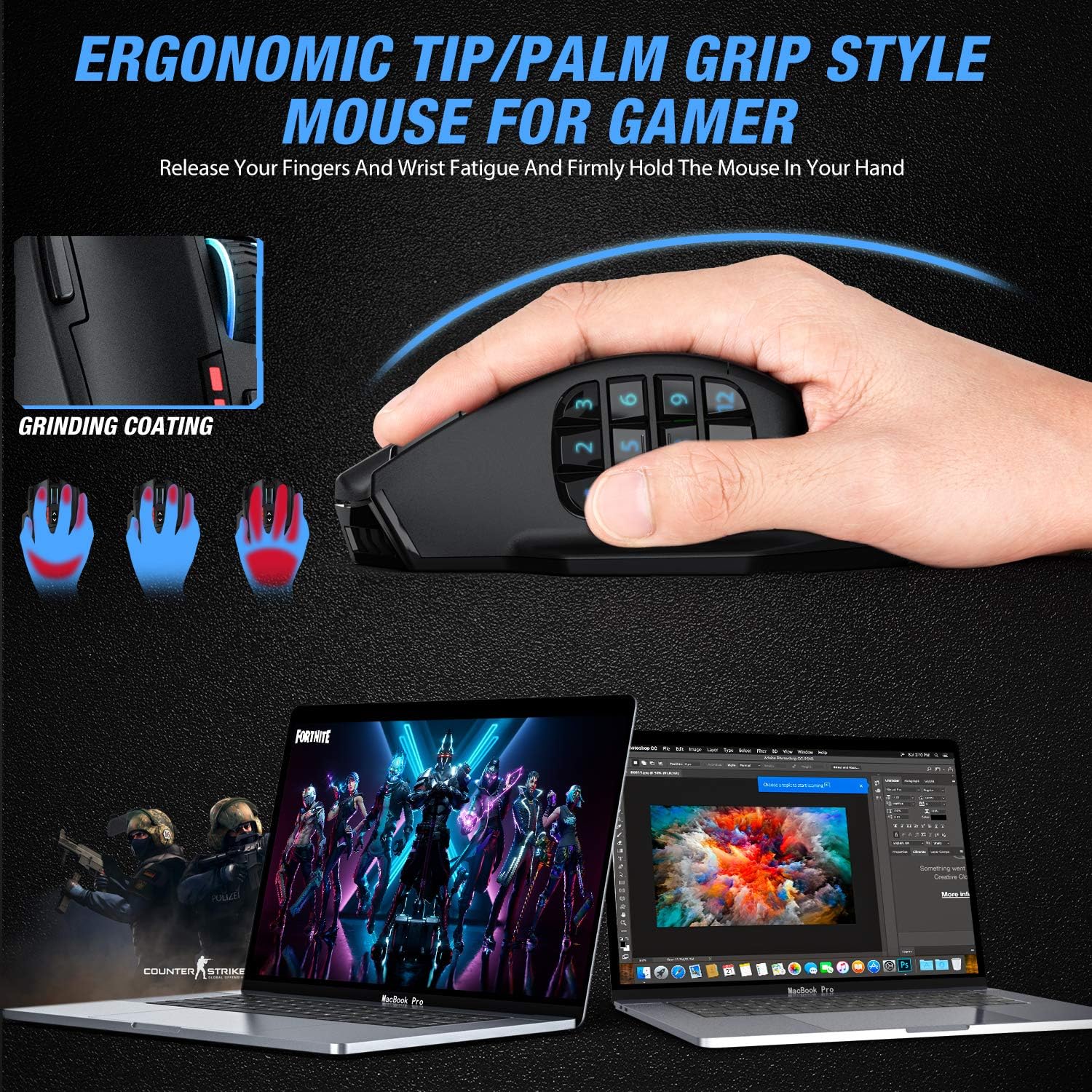 UtechSmart Venus Pro RGB Wireless MMO Gaming Mouse, 16,000 DPI Optical Sensor, 2.4 GHz Transmission Technology, Ergonomic Design, 16M Chroma RGB Lighting, 16 programmable Buttons, Up to 70 Hours - Image 4