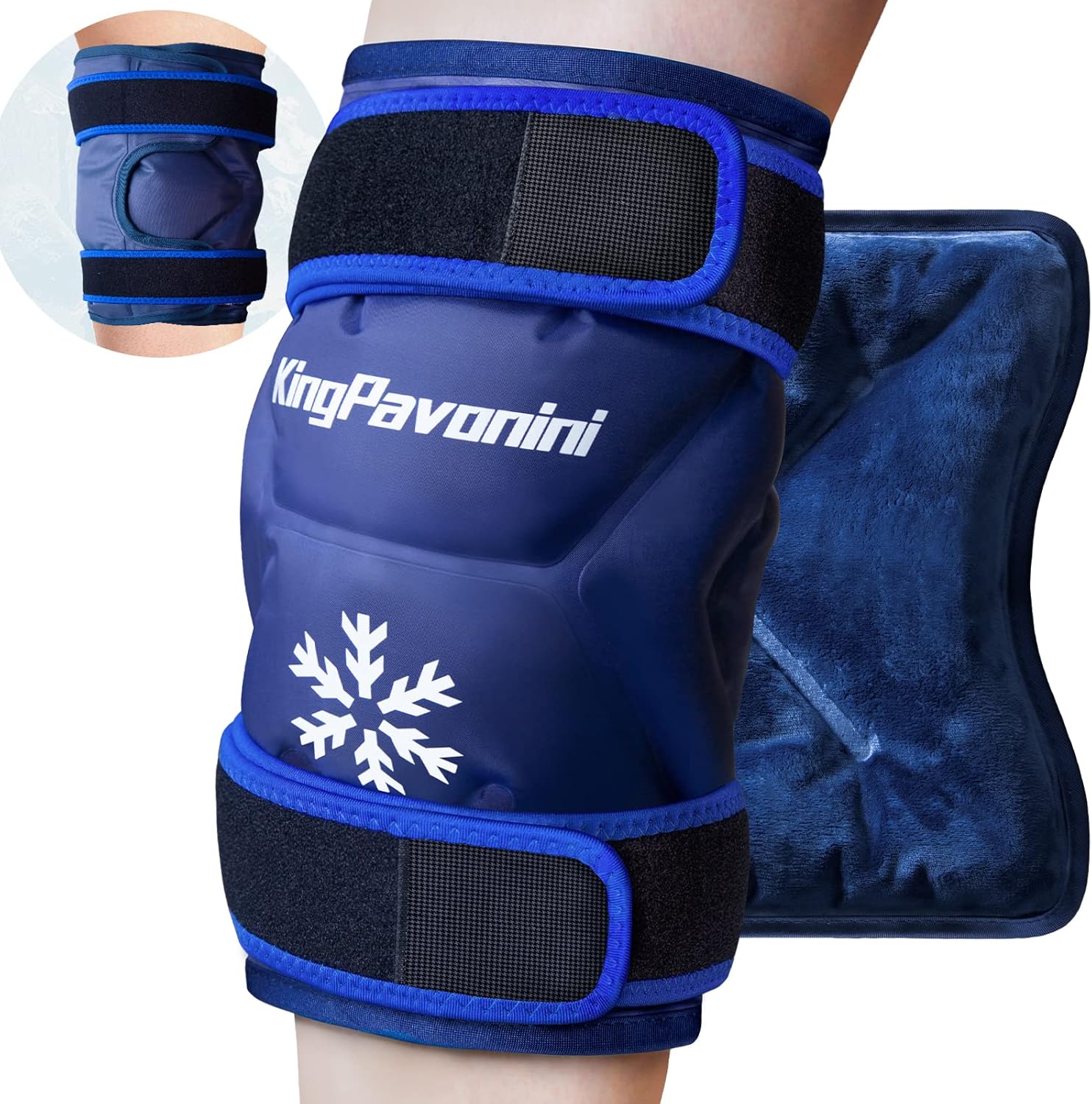 KingPavonini XXL Knee Ice Pack Wrap Around Entire Knee After Surgery, Large Reusable Gel Ice Pack for Injuries, Pain Relief, Swelling, Sports Injuries, 1 Pack (Blue)