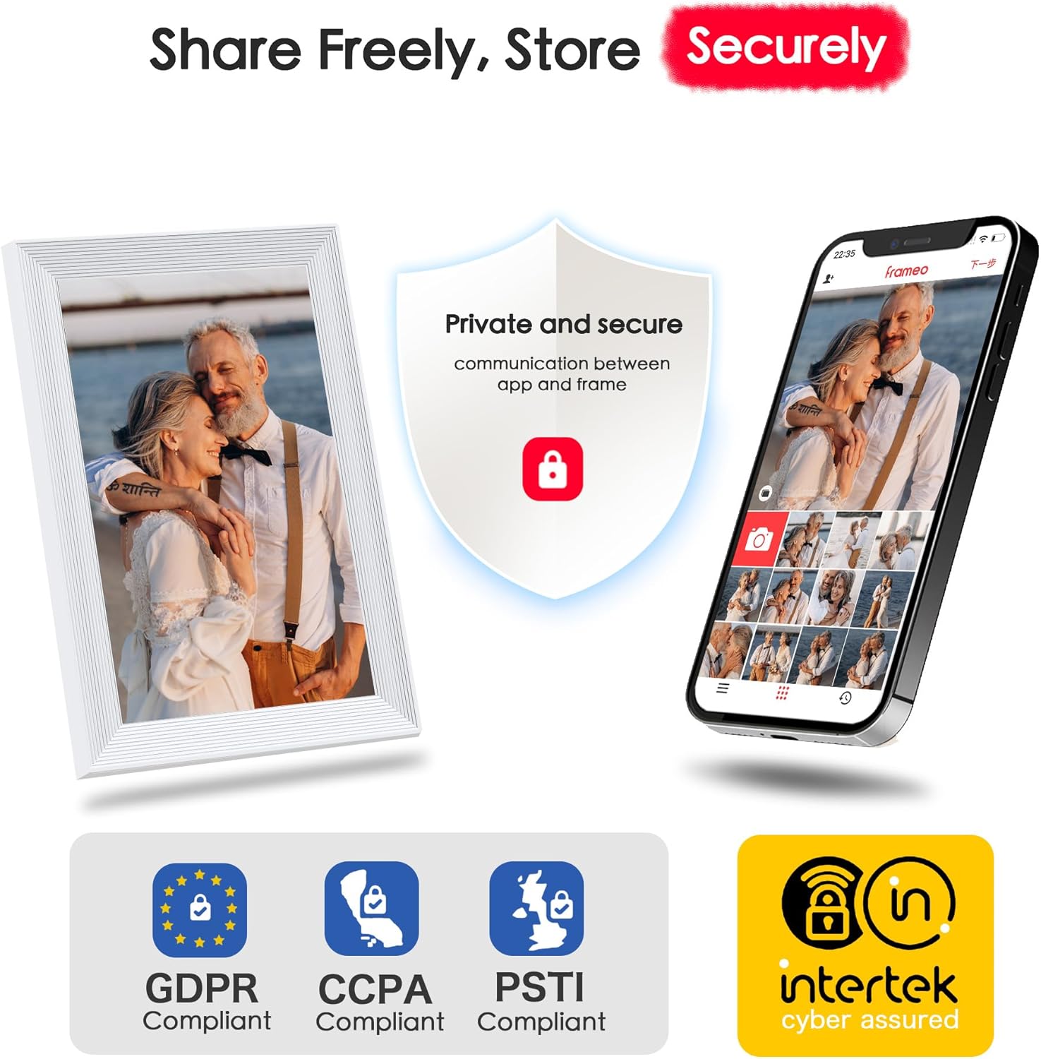 Digital Picture Frame, 10.1 inch Frameo Digital Frame WiFi, 1280 * 800 IPS HD Touchscreen, 32GB Storage, Instant Share Pictures Video, Smart Photo Frame Electronic, Gifts for Mom, House Warming - Image 6