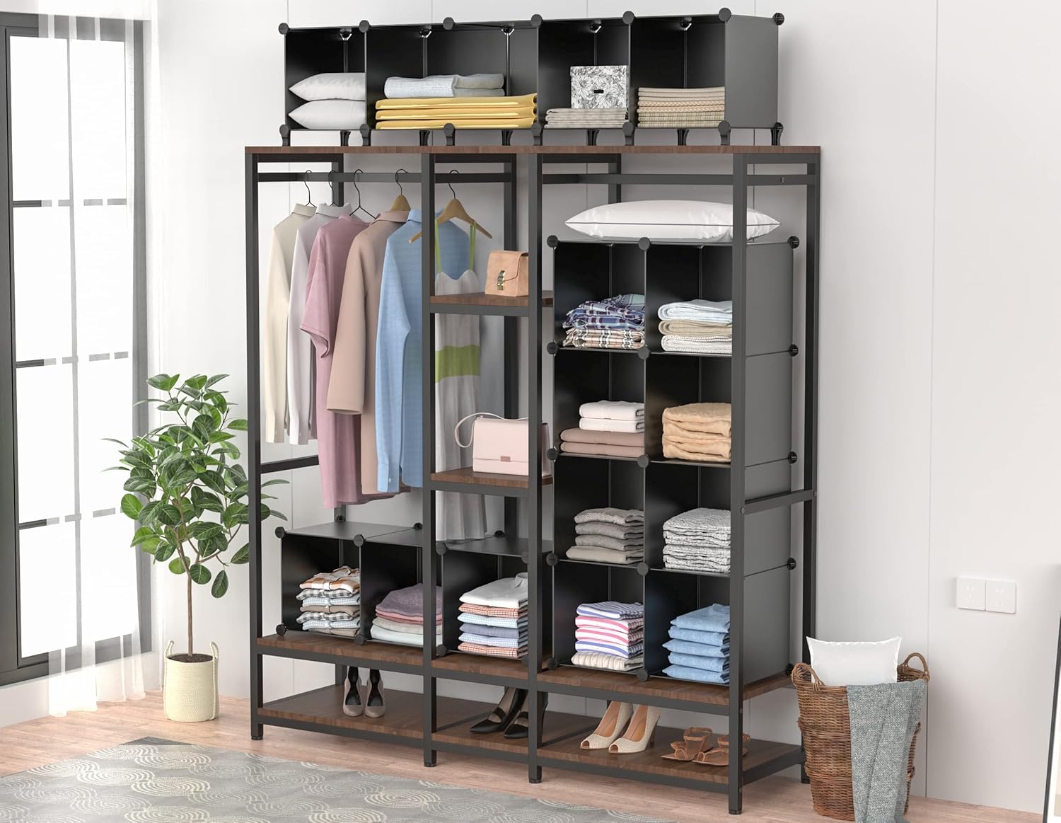 HOMIDEC Closet Organizers and Storage, 9 Cube Storage Organizer, Portable Closet Organizer Cubes Shelves for Clothes, Bedroom, Kids Room, Bathroom, Wardrobe, Garment Racks, Black - Image 6