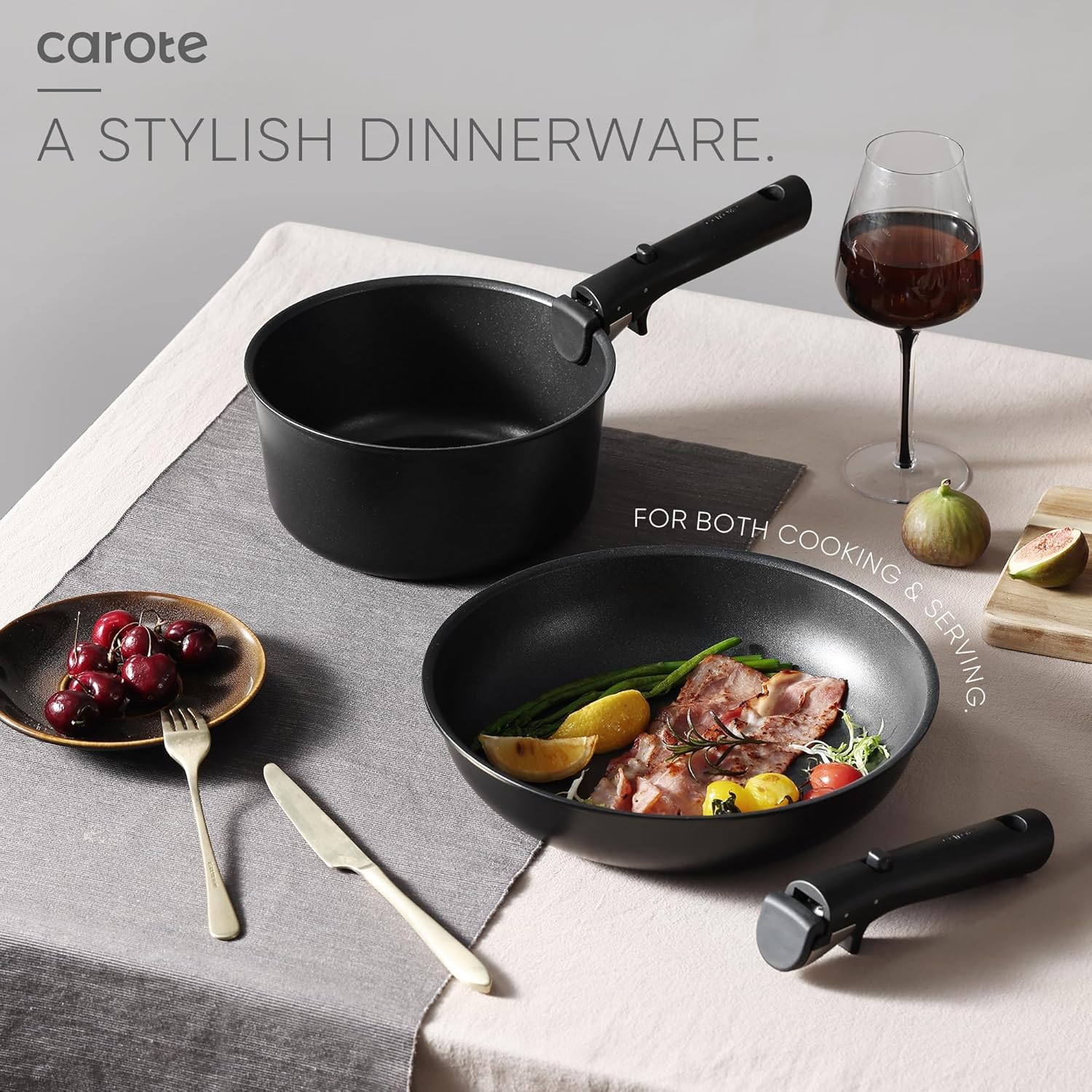 CAROTE 19Pcs Pots and Pans Set Non Stick, Cookware Set Detachable Handle, Nonstick Induction Kitchen Sets Non Stick with Removable Handle, RV Cook Ware, Oven Safe, Black - Image 5