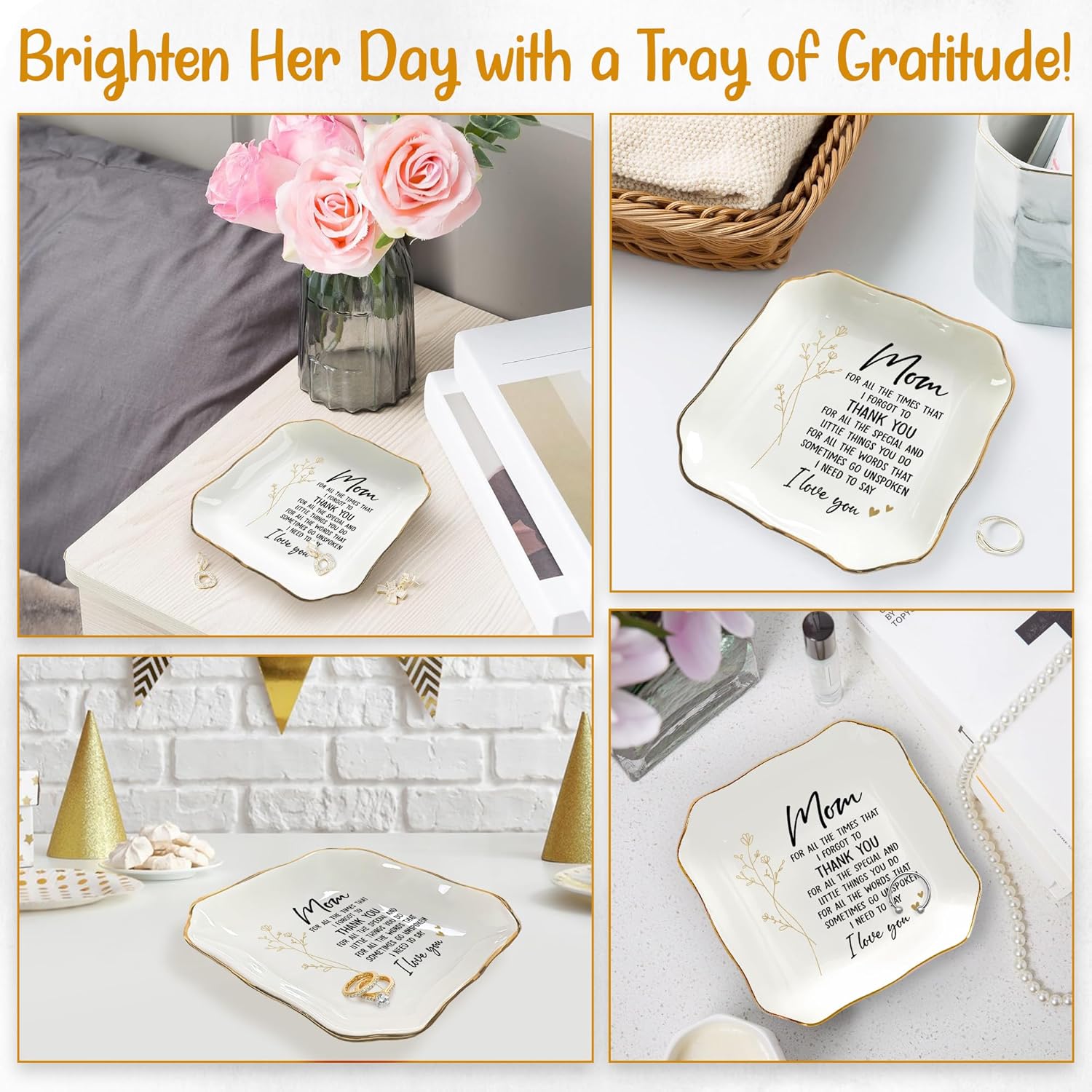 OASSIE Mothers Day Gifts for Mom - 4"x4" Ceramic Jewelry Dish Tray - Mother's Day Thank You Birthday Gifts for Mom Mother in Law Mama Grandma from Daughter Son, Mama Gift, Moms Gift, Jewelry Dish Moms - Image 6