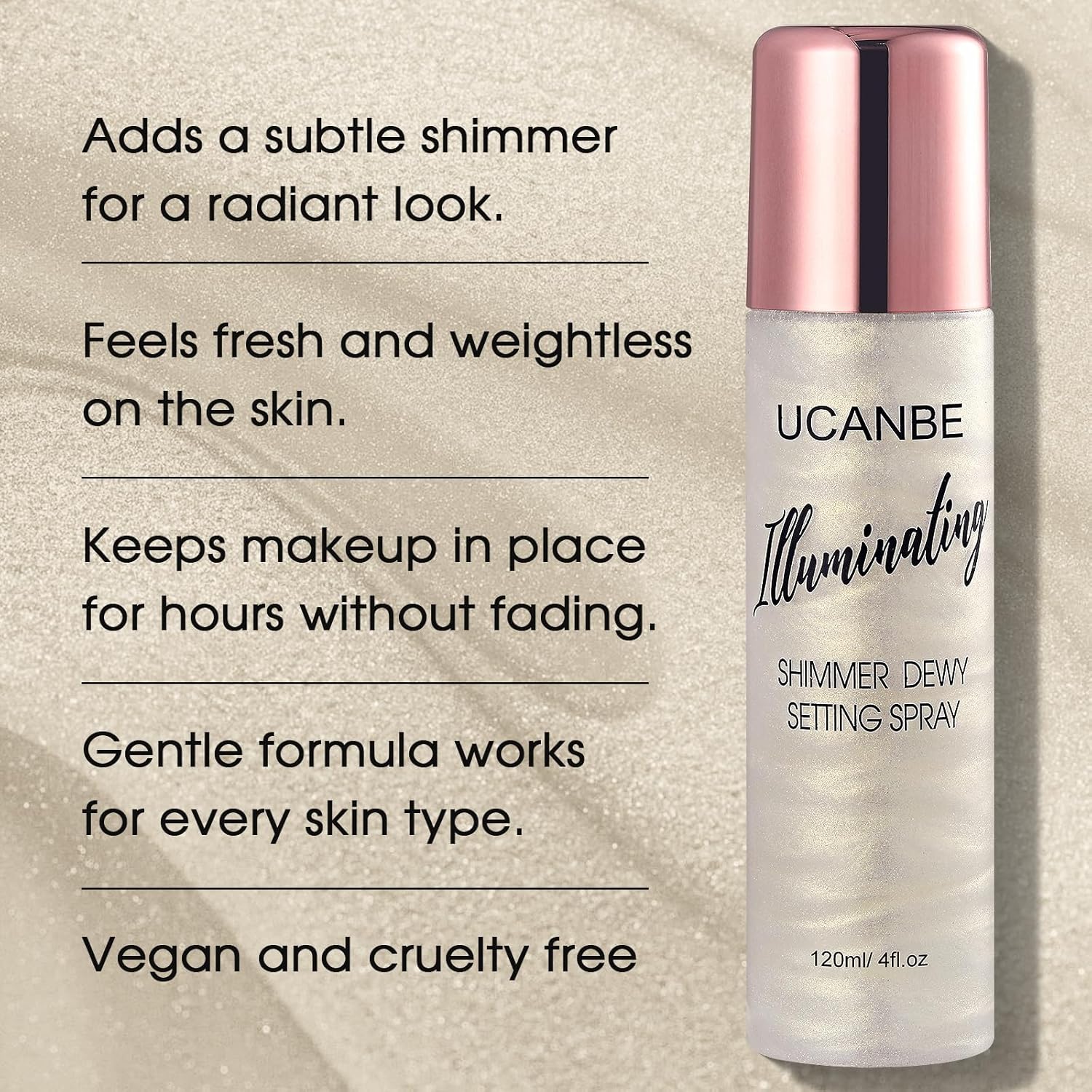 UCANBE Shimmer Dewy Setting Spray – Glowing + Makeup Setting Spray 2 in 1 Lightweight Formula for a Radiant Glow,Long-Lasting Face Mist for Face Body, 4 Fl Oz #Platinum - Image 2