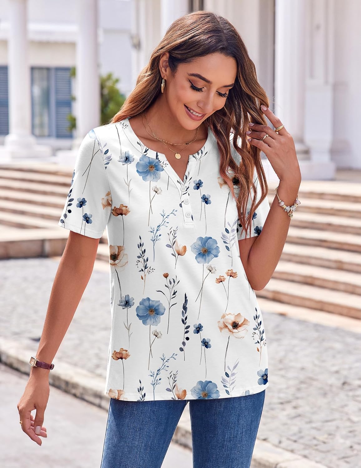 Zeagoo Womens Summer Tops Casual Short Sleeve V Neck Shirts Business Dressy Work Blouses - Image 3