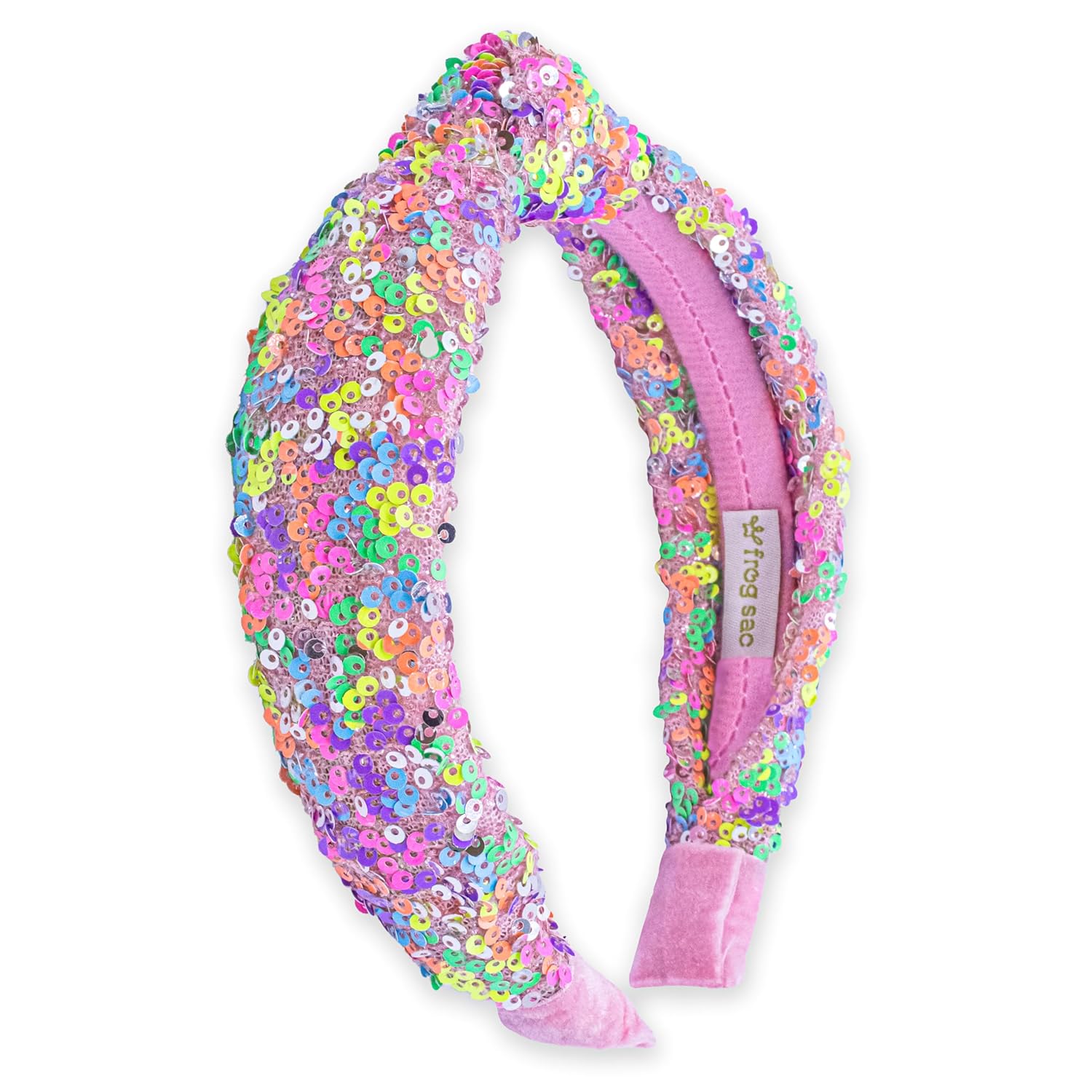 FROG SAC Knotted Headbands for Girls - Rainbow Sequin Knot Head Bands for Kids, Sparkly Toddler Headband, Sparkle Beaded Hair Band Accessories, Easter Basket Fillers Stocking Stuffers