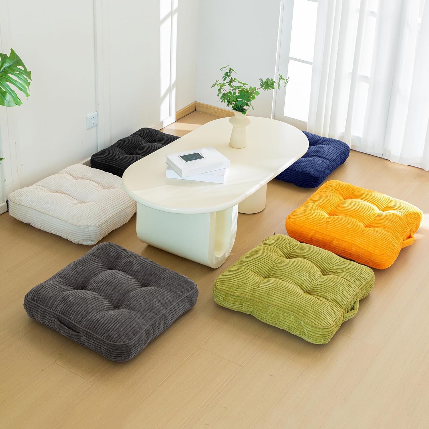 HIGOGOGO Floor Pillow Cushion for Adults, Meditation Cushion Pillow, Large Square Floor Sitting, Tufted Corduroy Cover, for Tatami Living Room or Yoga, 22x22 Inch, Dark Grey - Image 8