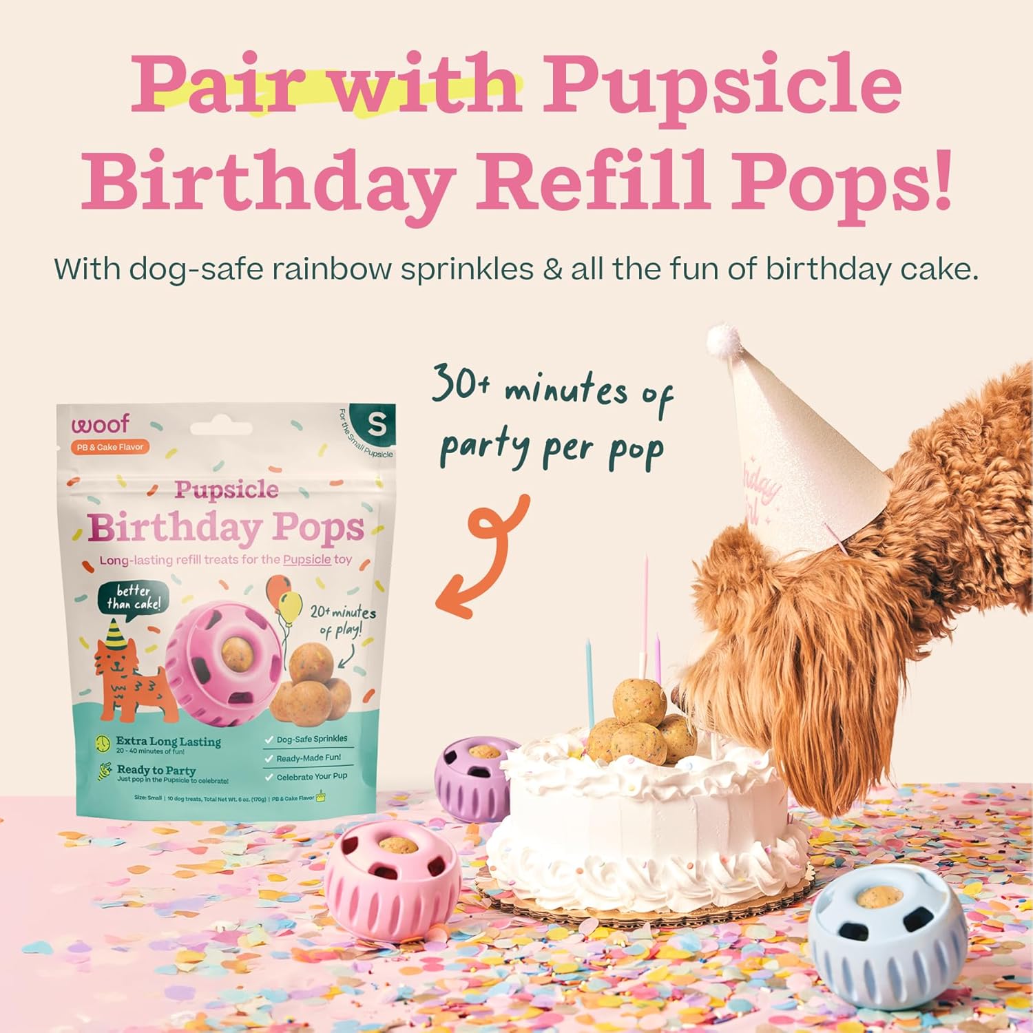 WOOF Party Pupsicle - Long-Lasting Interactive Dog Toys for Boredom - Low-Mess Design - Birthday Gifts for Dogs - Large Dog Toys - Buddy Blue - Image 5