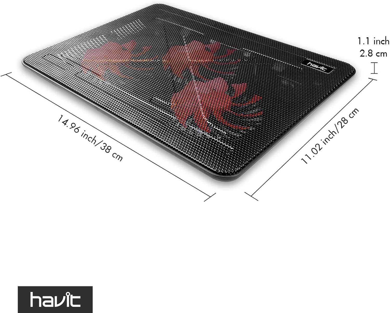 Havit HV-F2056 15.6-17 Inch Laptop Cooler Cooling Pad - Slim Portable USB Powered (3 Fans) (Black+Red) - Image 9