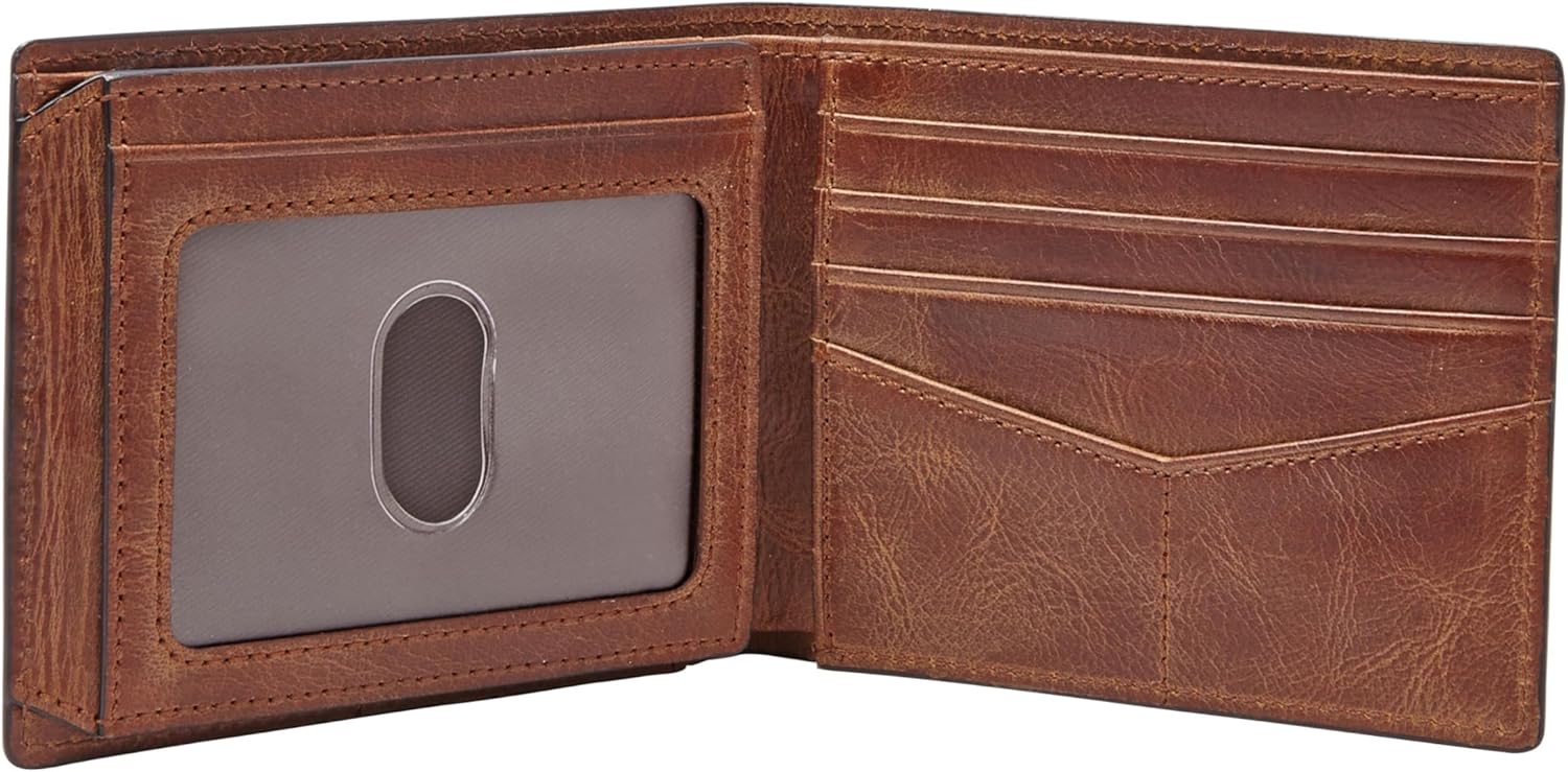 Fossil Men's Derrick RFID-Blocking Leather Bifold Wallet with Flip ID Window for Men - Image 2