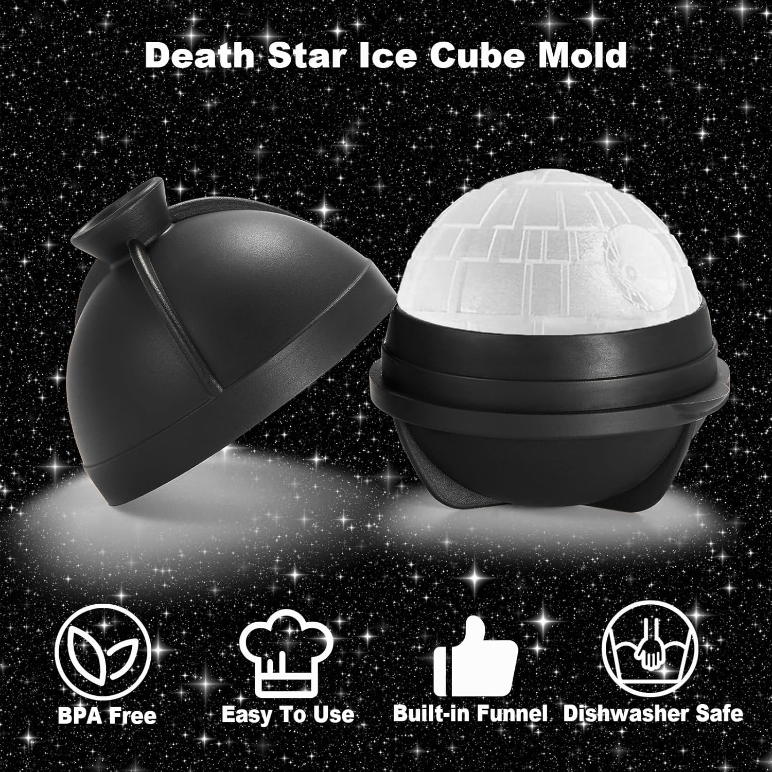 Nax Caki 3D Star Wars Death Ball Ice Cube Mold, Star Wars Gifts Stocking Stuffers Ideas for Adults Men Women, 2.5" Large Silicone Round Ice Cube Tray for Cocktails,Bourbon,Whiskey,Brandy - Image 2