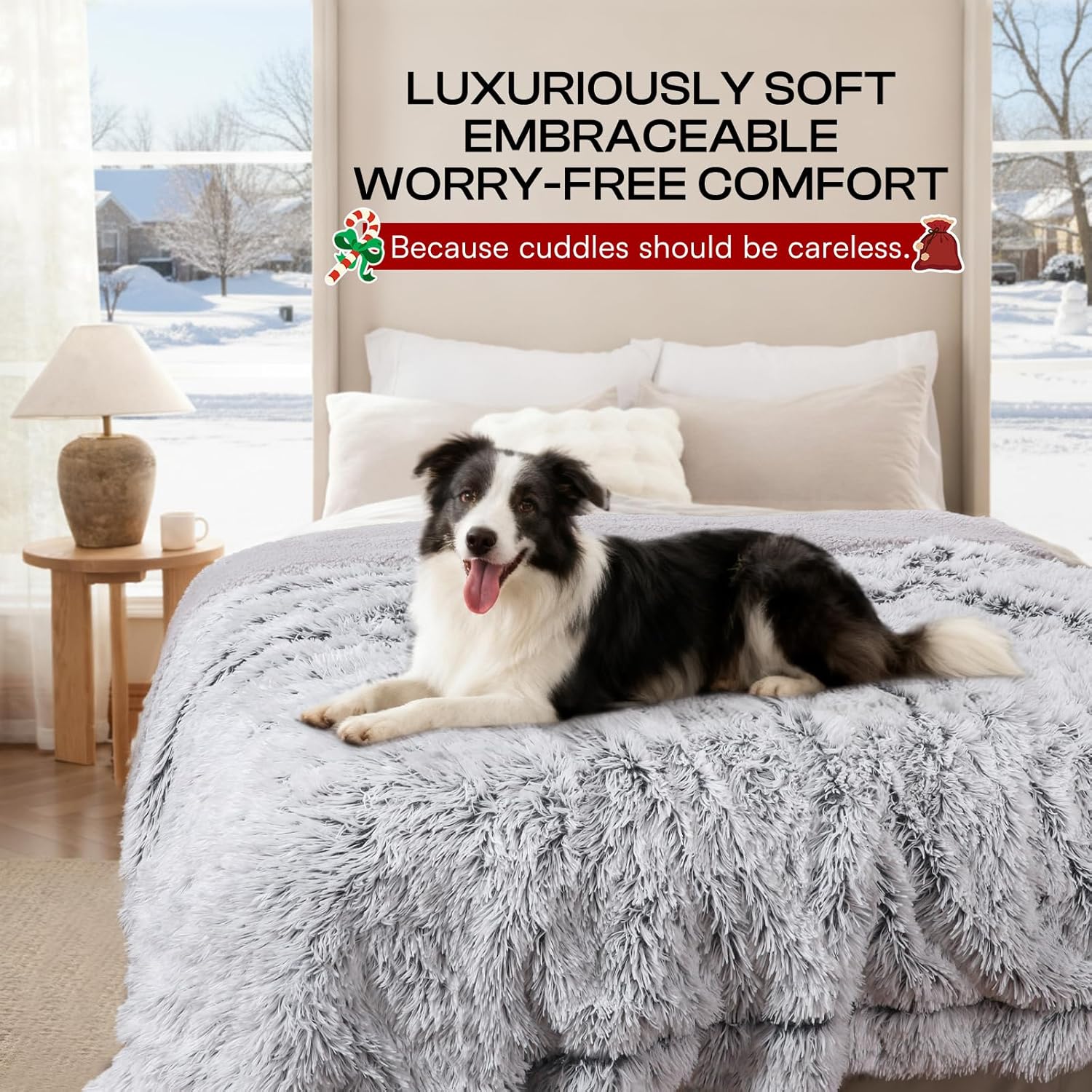Luciphia Large Waterproof Dog Blanket for Pet Washable Liquid Proof Bed Intimacy Protection Shaggy Plush Calming Long Faux Fur Couch Cover Calming Cat Throw Blankets, Mist Grey, 60" x 80" - Image 4