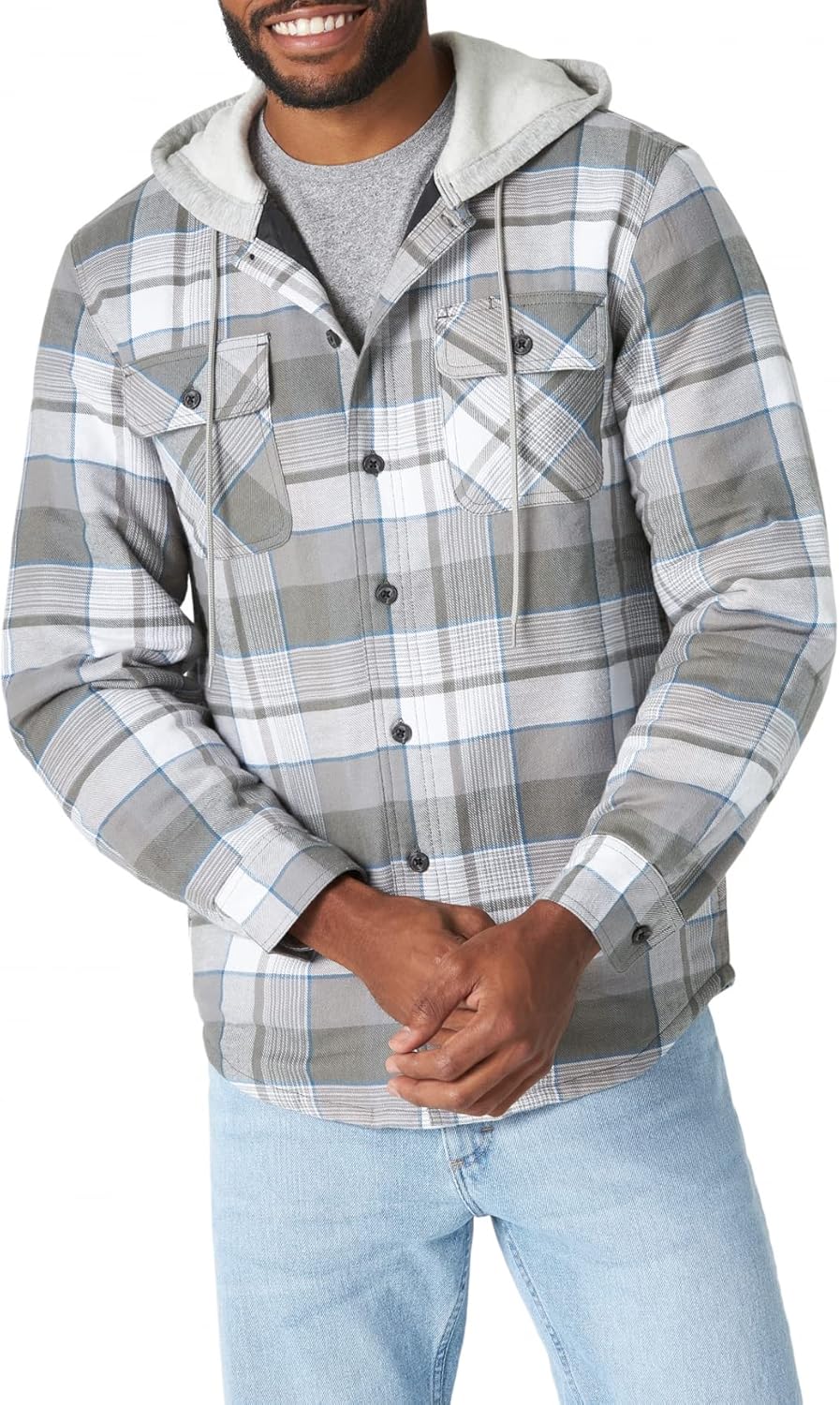 Wrangler Authentics Men's Long Sleeve Quilted Lined Flannel Shirt Jacket with Hood - Image 2