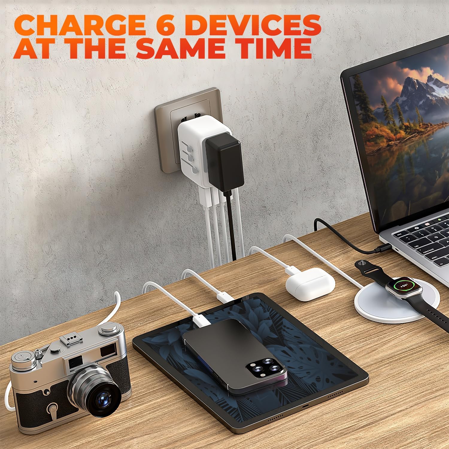 6 in 1 Universal Travel Adapter-10A | International Power Adapter with 3 USB C, 2 USB A Ports | 2500W Fast Portable Charger | Travel Adapter Worldwide Covering 200+ Countries- White - Image 4