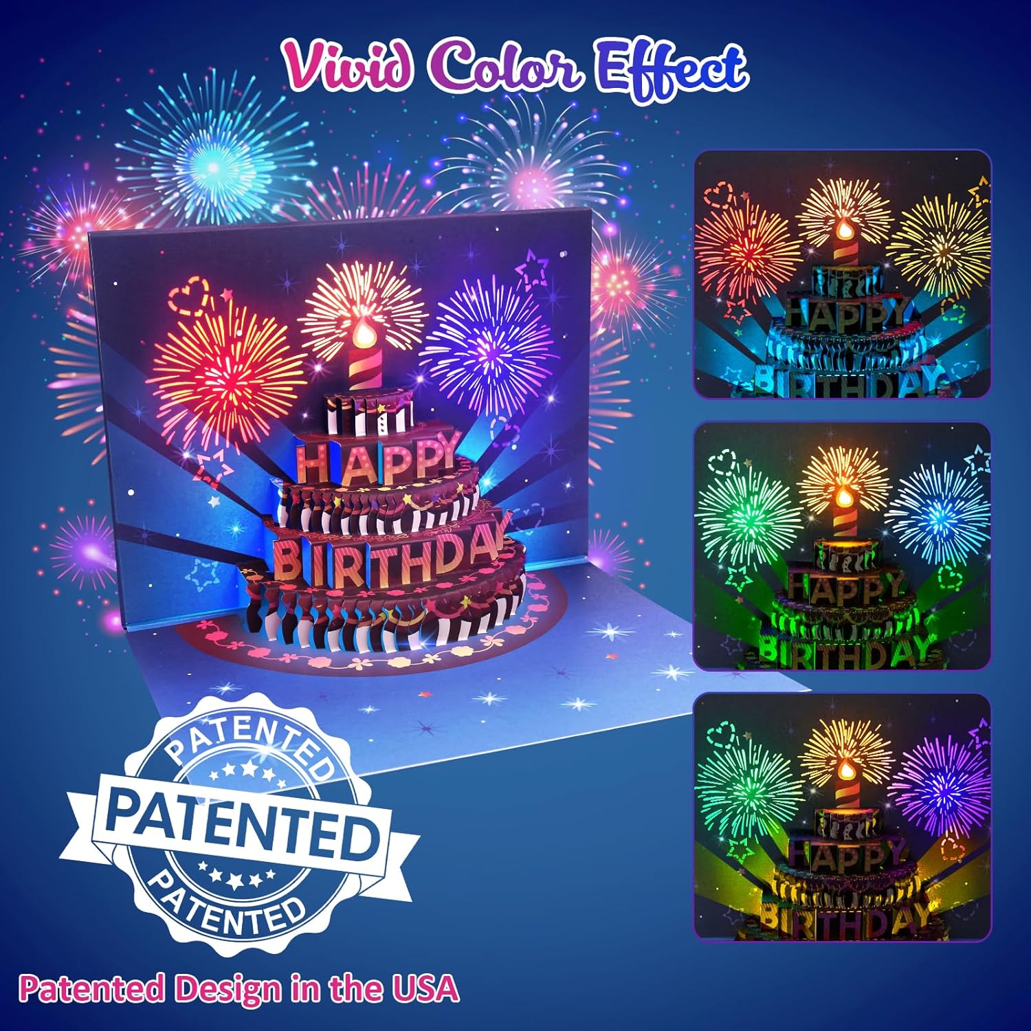 INPHER UPGRADED Birthday Cards Fireworks Pop Up Cake Light and Music Happy Birthday Gifts Decorations for Women, Men, Mom, Grandma - Image 2