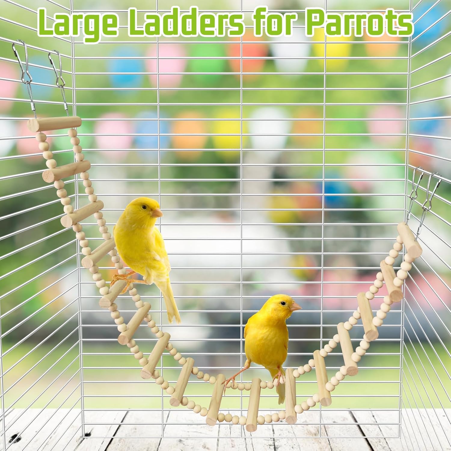 BNOSDM Long Bird Ladder Bridge 39.4 in Wooden Parakeet Climbing & Swing Toys Bird Cage Accessories for Budgies, Cockatiels, Conures, Lovebirds, Canaries (16-Steps) - Image 3