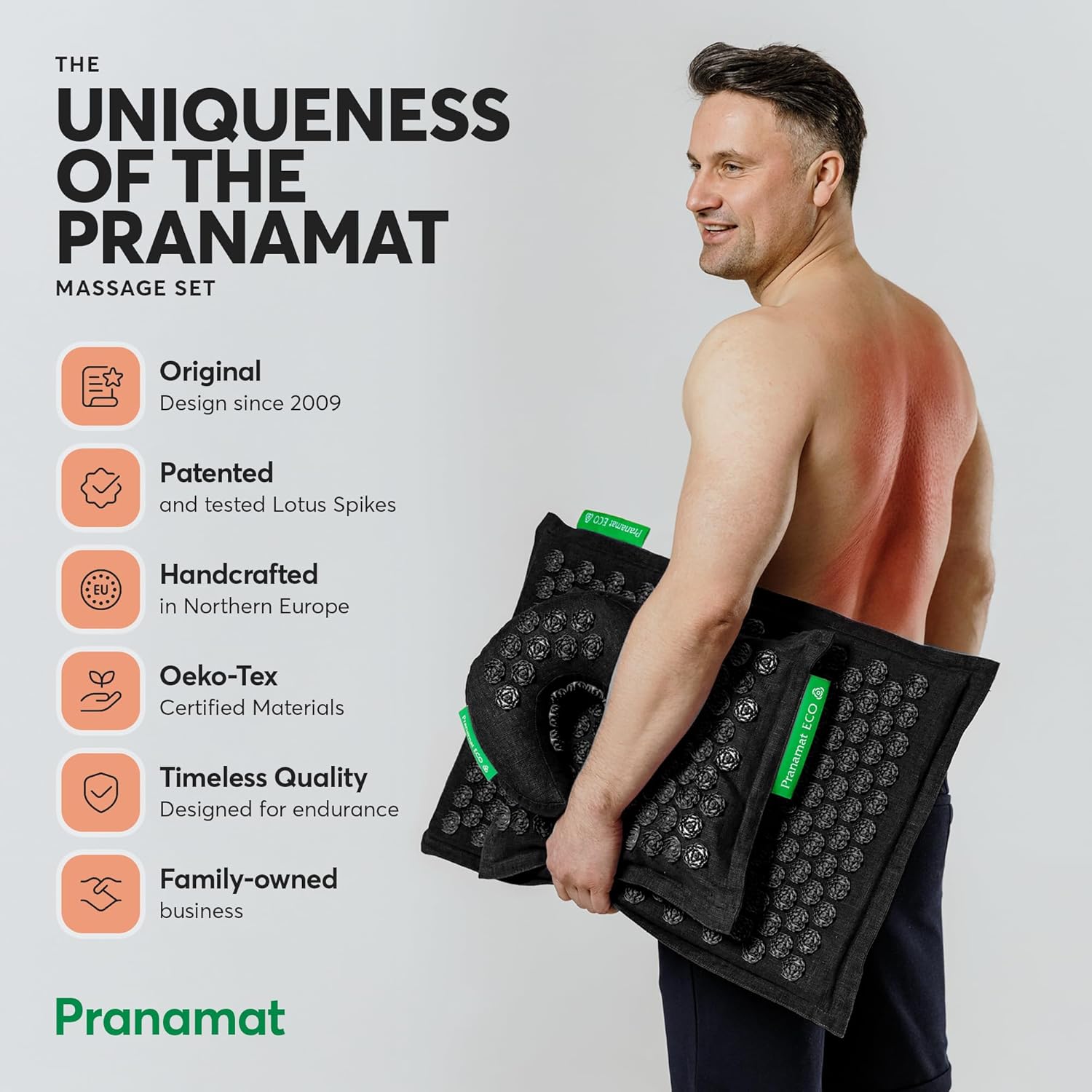 Acupressure Large Mat and Pillow Set, Premium Acupressure Therapy for Pain Relief and Relaxation, Handcrafted in Europe with Sustainable and Natural Materials (Obsidian) - Image 4