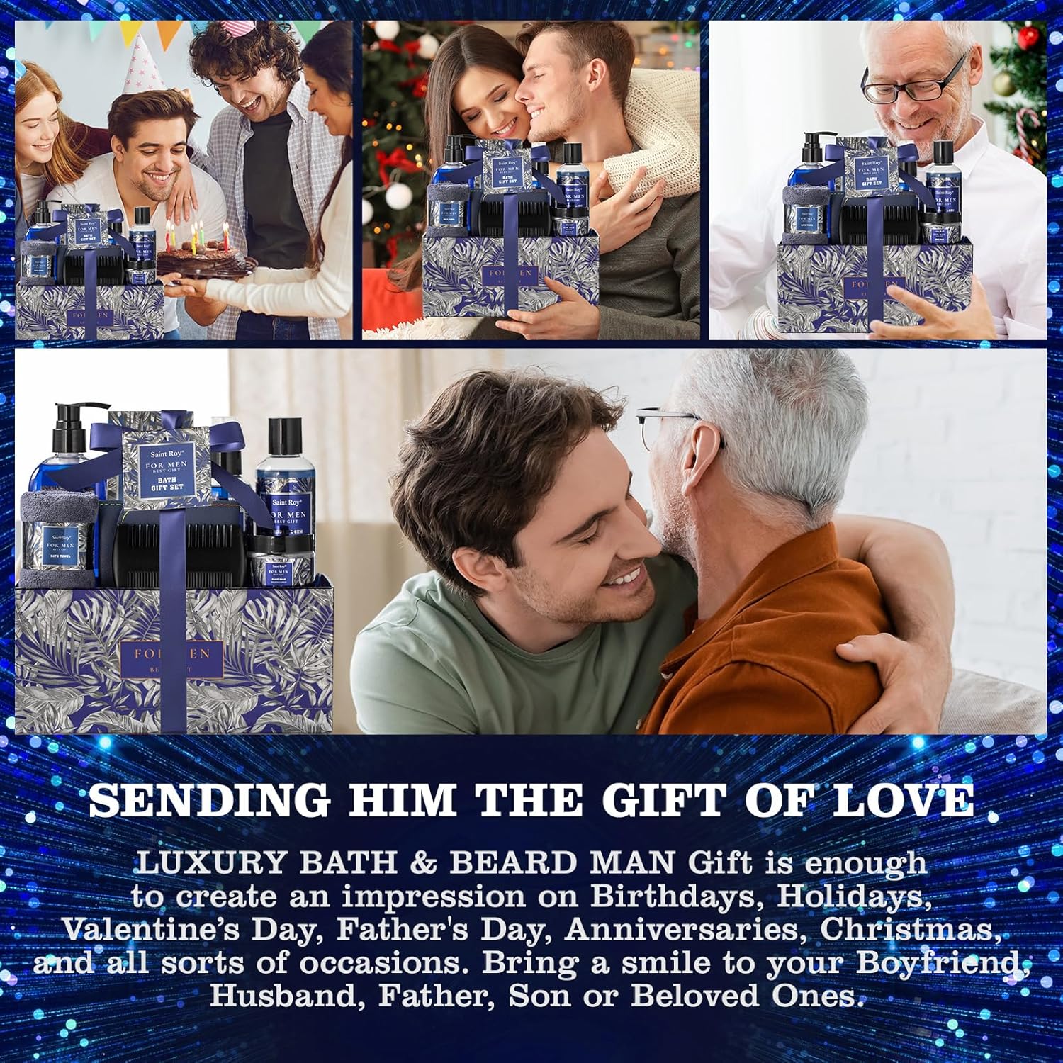 Fathers Day Christmas Gift Baskets, Birthday Gifts Spa Kit for Men Classic Perfume Bath Gift Set and Shower Gift Basket Self Care Shaving Kit Mens Bath Beard Spa Gifts Baskets Mens Gift Set beauty kit - Image 3