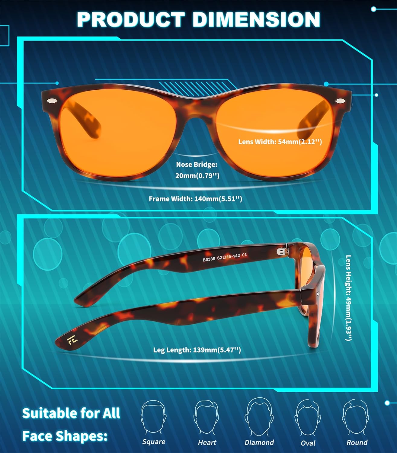 FEISEDY Orange/Red Classic Blue Light Blocking Glasses for Women Men, Gaming Computer Sleep Eyeglasses B0339 - Image 5