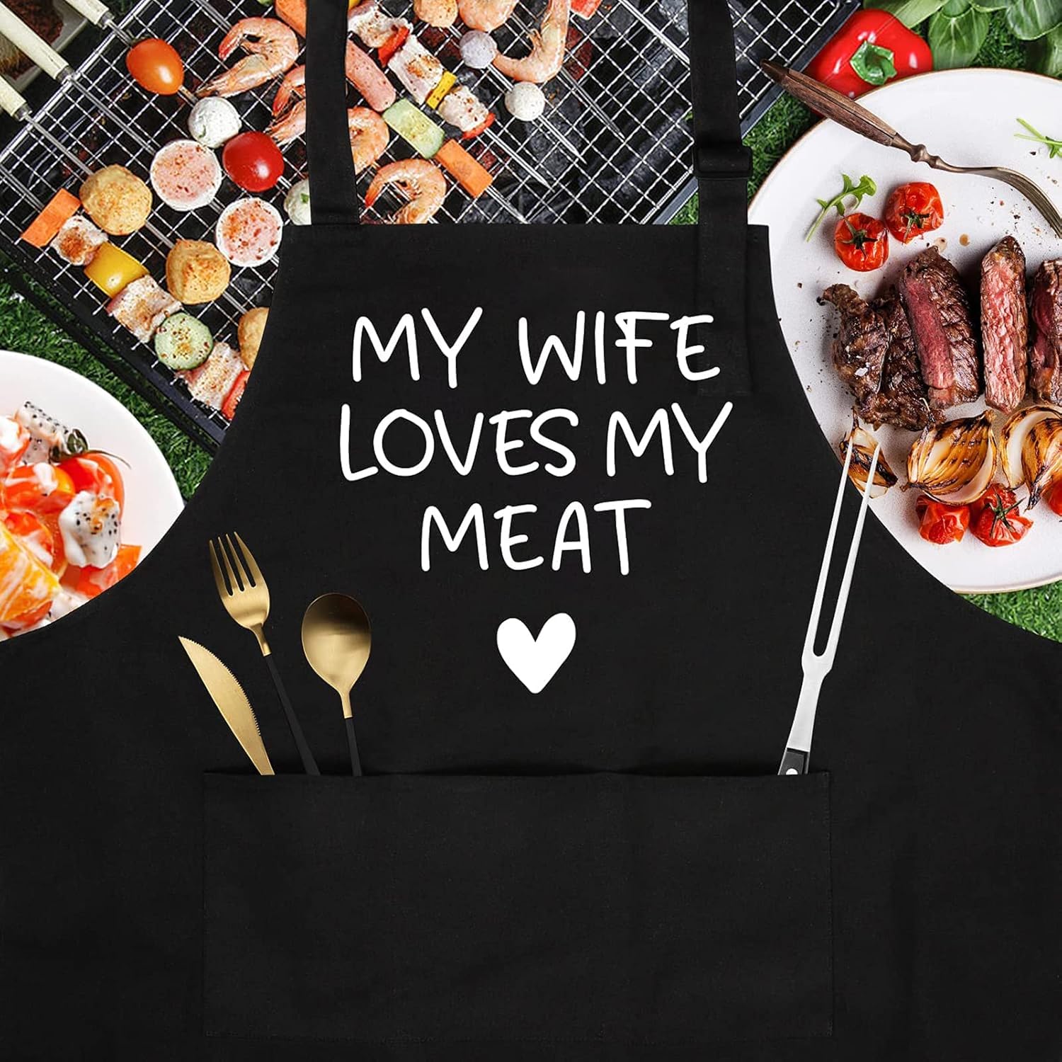 Fairy's Gift Funny Husband Apron, Men's Anniversary, Fathers Day, Cool Birthday Gifts for Him Husband, Gifts from Wife, Manly Presents for Men, Grilling Kitchen Aprons w/Pockets for Cooking Hubby Him - Image 2