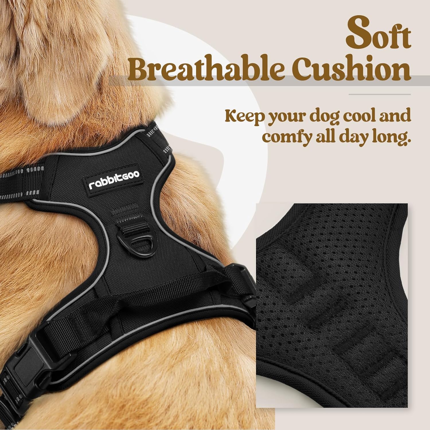 rabbitgoo Dog Harness No Pull with 2 Leash Clips, Adjustable Soft Padded, Reflective Oxford No Choke Pet Vest with Easy Control Handle for Medium Sized Dogs, Black, M - Image 2