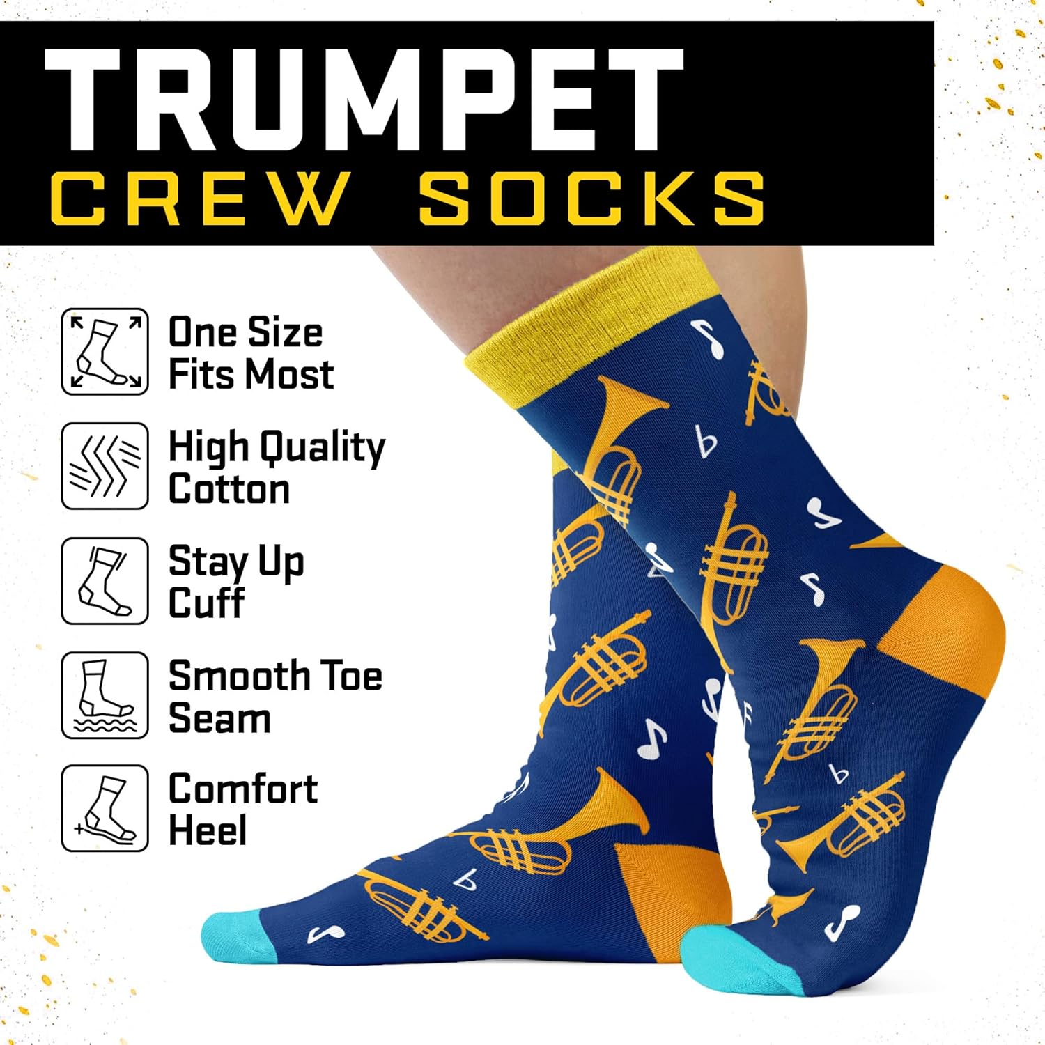 Cool Music Accessories Gifts - Guitar Drum Piano Trumpet Socks, Funny Musician Present, Rock & Roll Stocking Stuffers - Image 5