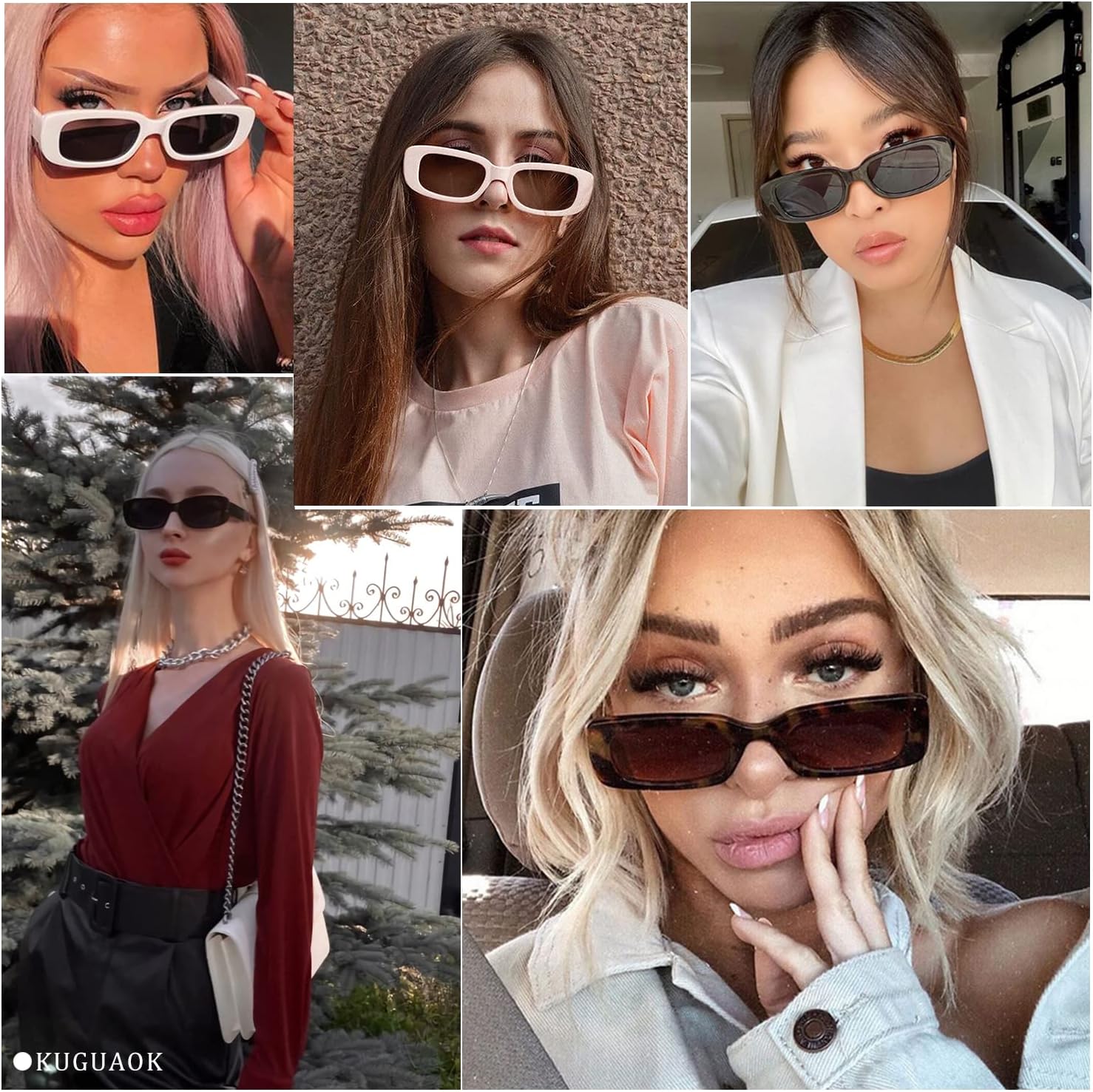 KUGUAOK Retro Rectangle Sunglasses Women and Men Vintage Small Square Sun Glasses UV Protection Glasse - Image 3