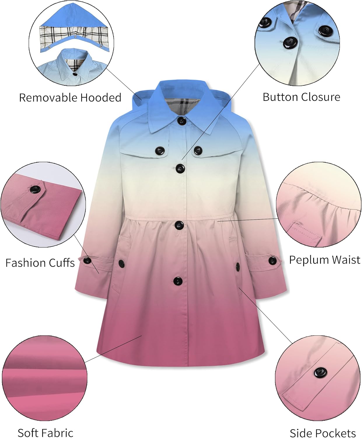 Betusline Girl's Rain Jackets Lightweight Waterproof Hooded Trench Coat Raincoats for Kids,2-14 Years - Image 5
