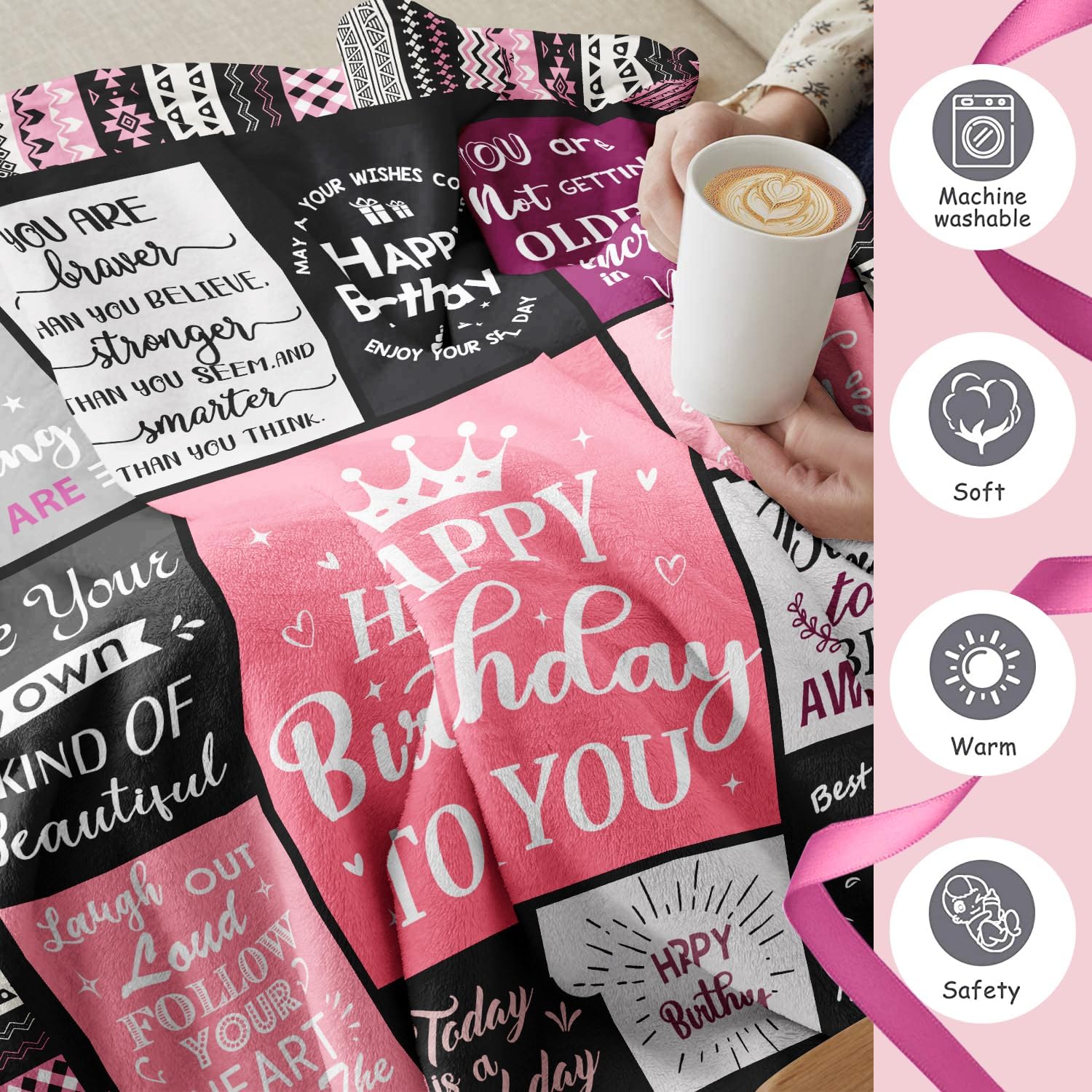 Birthday Gifts for Women Girls Throw Blanket 60"X50", Happy Birthday Decorations for Woman, Gifts for Women Birthdays Unique, Womens Bday Gift Ideas for Her Friend Mom Sister Grandma Wife - Image 5