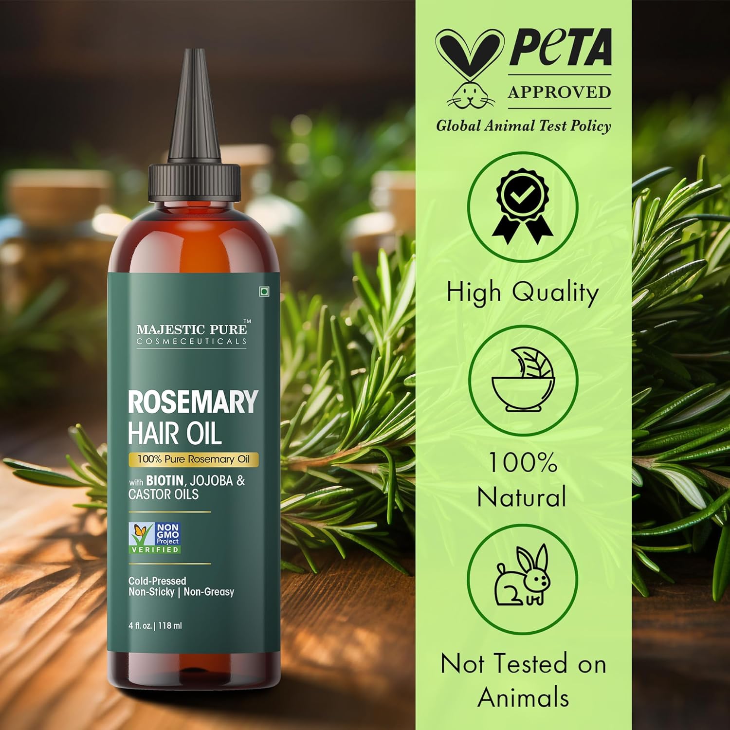 Majestic Pure 100% Pure Rosemary Oil for Hair Growth - Strengthening, Nourishing, Volumizing - Infused with Biotin Oil, Jojoba Oil & Castor Oil - Non GMO Verified - 4 Fl Oz - With Applicator - Image 4