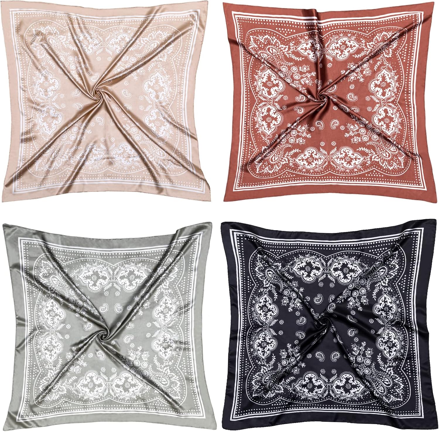 HBselect 4PCS Head Scarf for Women 35” Head Scarves Silk Like Satin Neck Scarfs Square Bandana Hair Wraps Scarf for Sleeping - Image 2