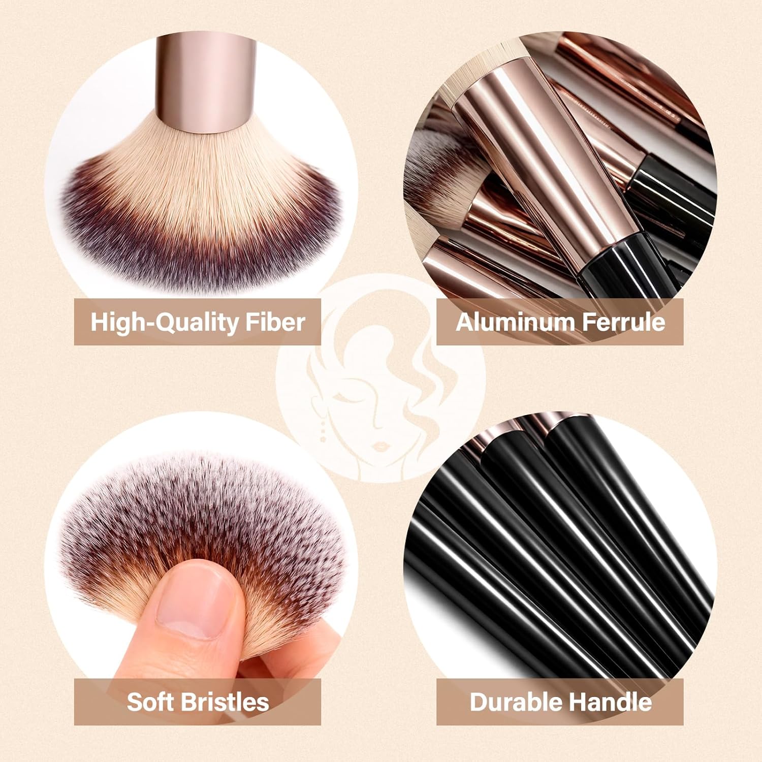 Makeup Brushes Set, Mlemle Professional 25 Pcs Makeup Kit, Include Powder Foundation Concealers Blush Eye shadows 21 Pcs Makeup Brushes and 2 Powder Puff, 2 Makeup Sponge(B02-CreamBlack) - Image 4