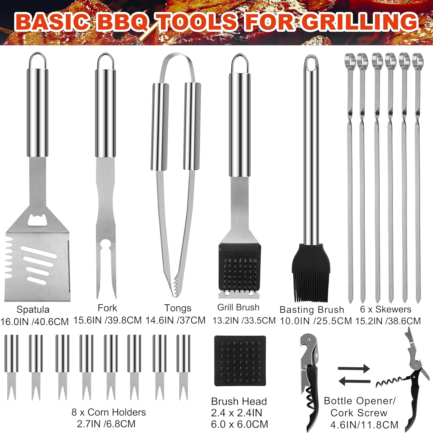 Grilljoy BBQ Accessories Grill Tools Set - 22PCS Stainless Steel Barbecue Grill Accessories for Outdoor Grill with Black Aluminum Case - Christmas Grilling Gifts for Men & Dad -Grill Tools Kit - Image 2