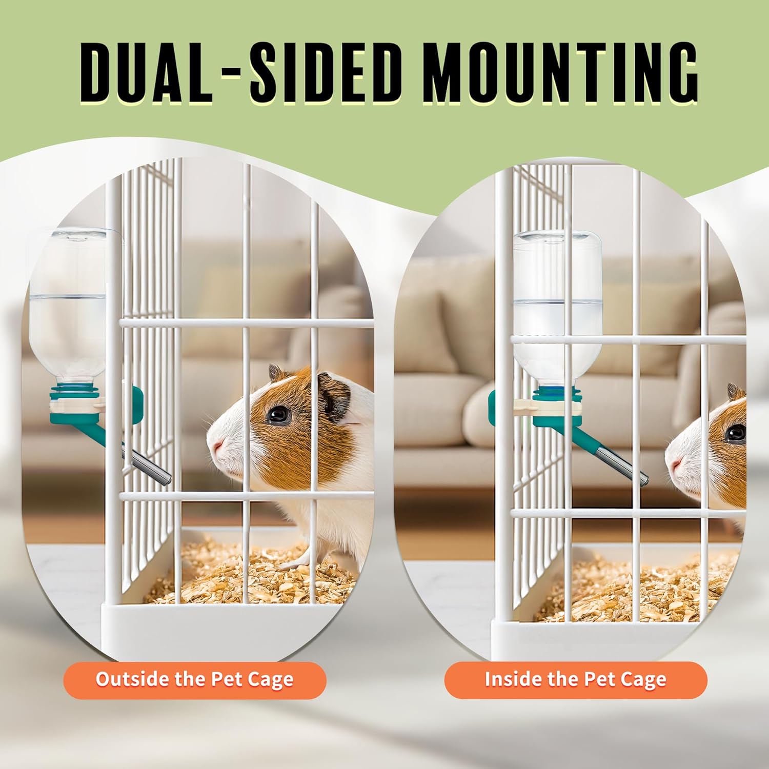 Choco Nose No-Drip Water Bottle Feeder for Guinea Pigs, Hamsters, Bunnies, Ferrets, & Small Pets, 10.2 fl.oz, 300ml - Easy to Install in Cages/Crates, US Patented Leakproof Nozzle 10mm, Green (C128) - Image 5