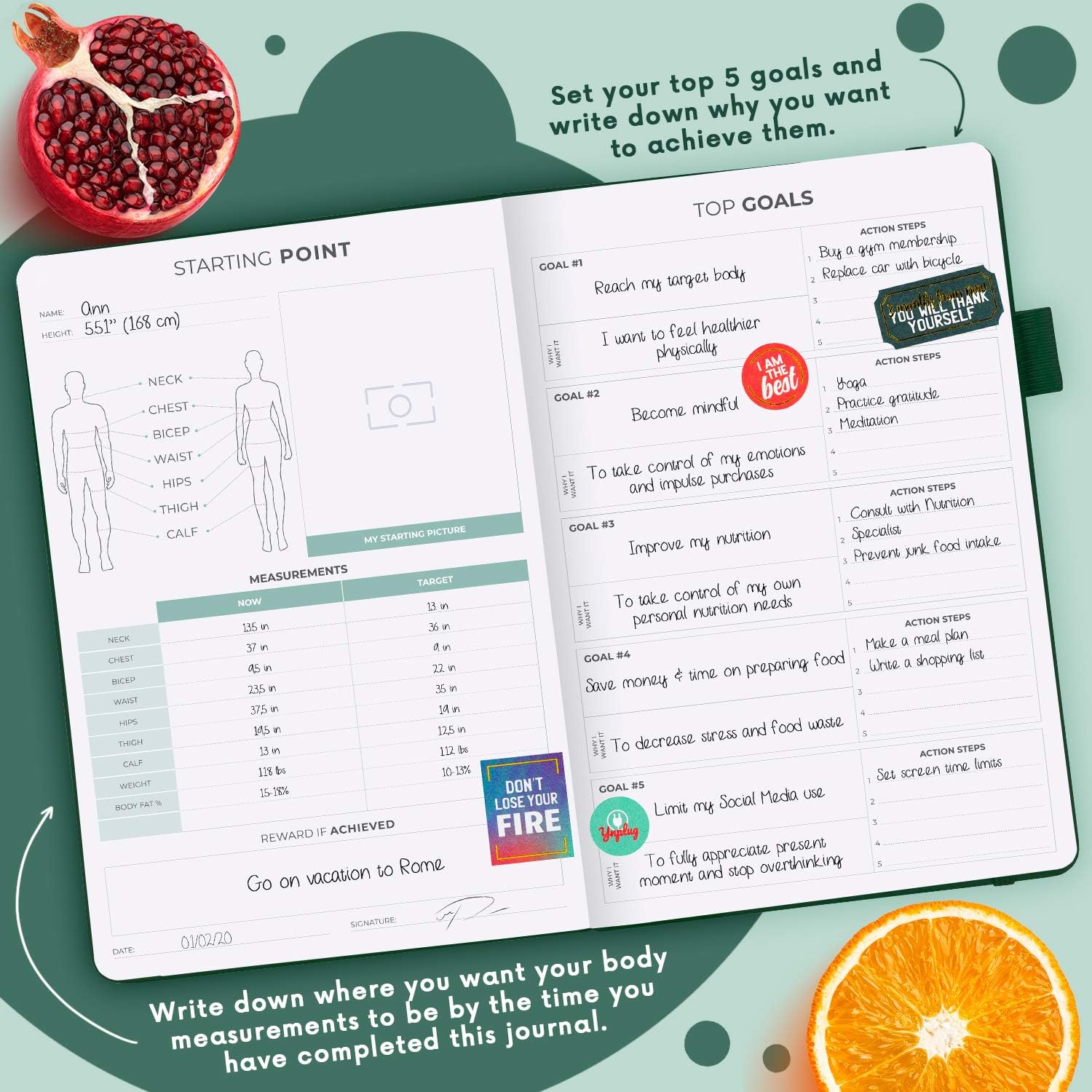 Clever Fox Wellness Planner - Weekly & Daily Health and Wellness Log, Food Journal & Meal Planner Diary for Calorie Counting, Notebook for Medical Condition Tracking, A5-Sized - Forest Green - Image 3