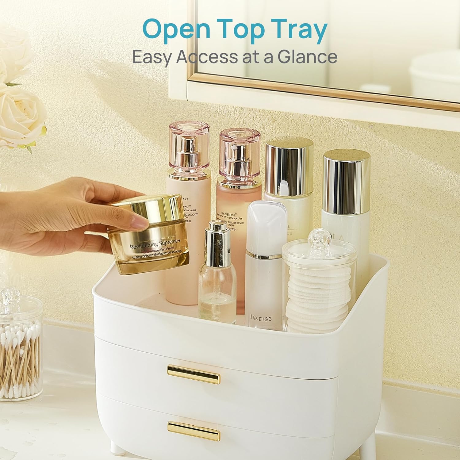 Vtopmart 3-Tier Skincare Makeup Organizer with Drawers for Vanity and Bathroom Countertop, Large Cosmetic Storage Box Case for Dresser, with Non-Slip Base - Image 3