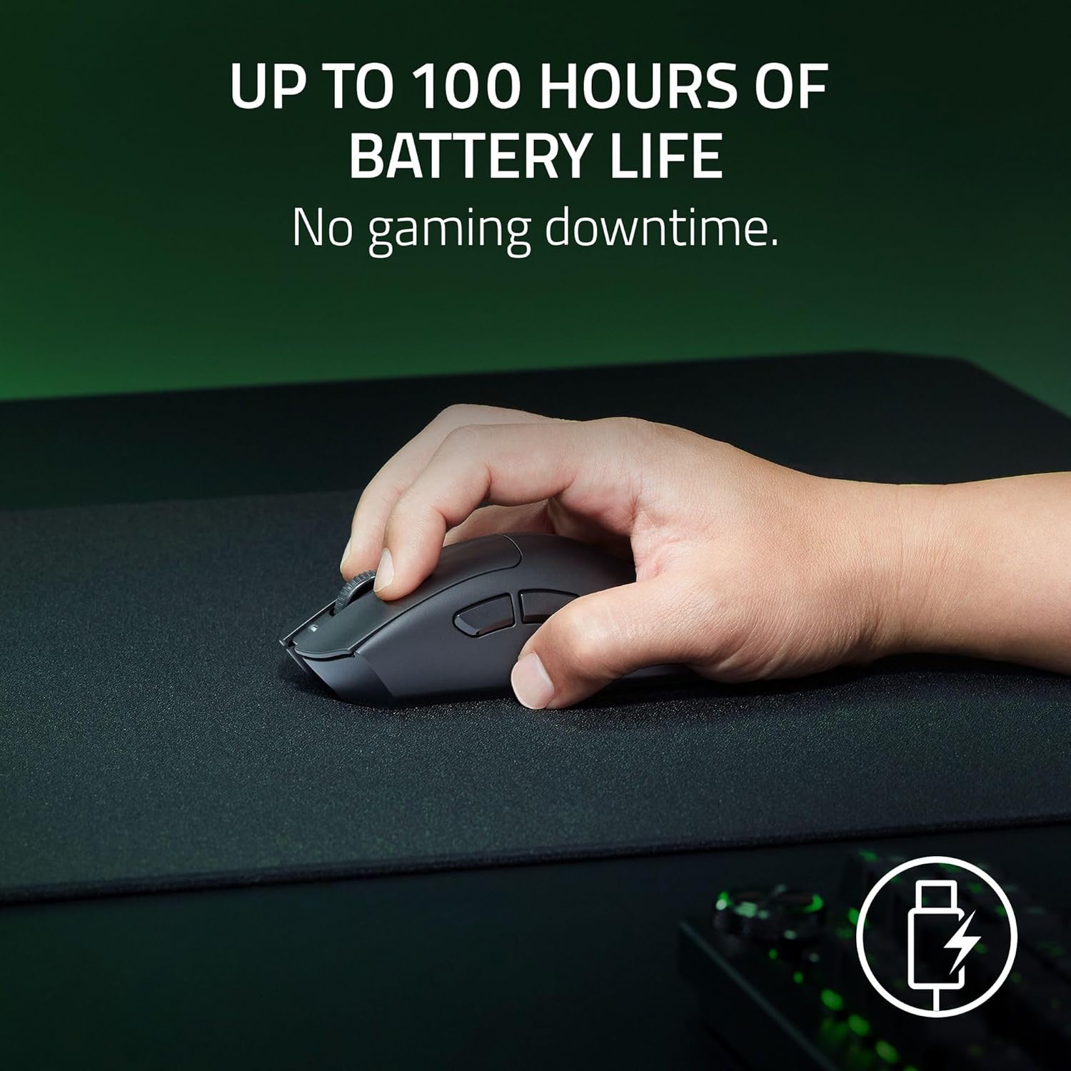 Razer DeathAdder V3 HyperSpeed Wireless Gaming Mouse: 55g Lightweight - USB C Charging - Up to 100 Hr Battery - Advanced 26K Optical Sensor - Gen-3 Optical Switches - 8 Programmable Controls - Black - Image 4