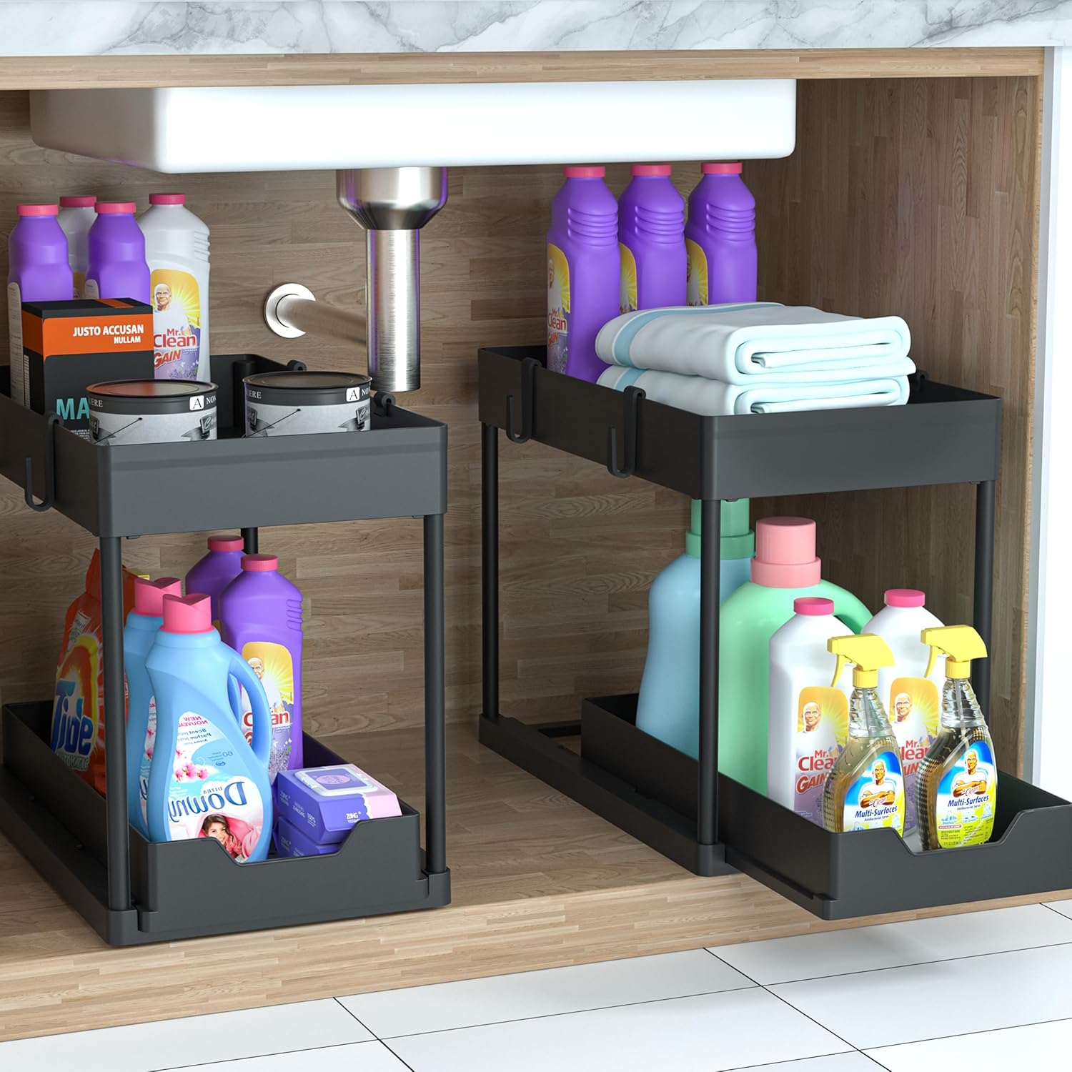 DEKAVA Under Sink Organizer 2 Pack, Bathroom Cabinet Organizer, 2 Tier Sliding Cabinet Basket Organizer Drawer, Multi-Purpose Bath Collection Baskets for Bathroom (Black) - Image 9