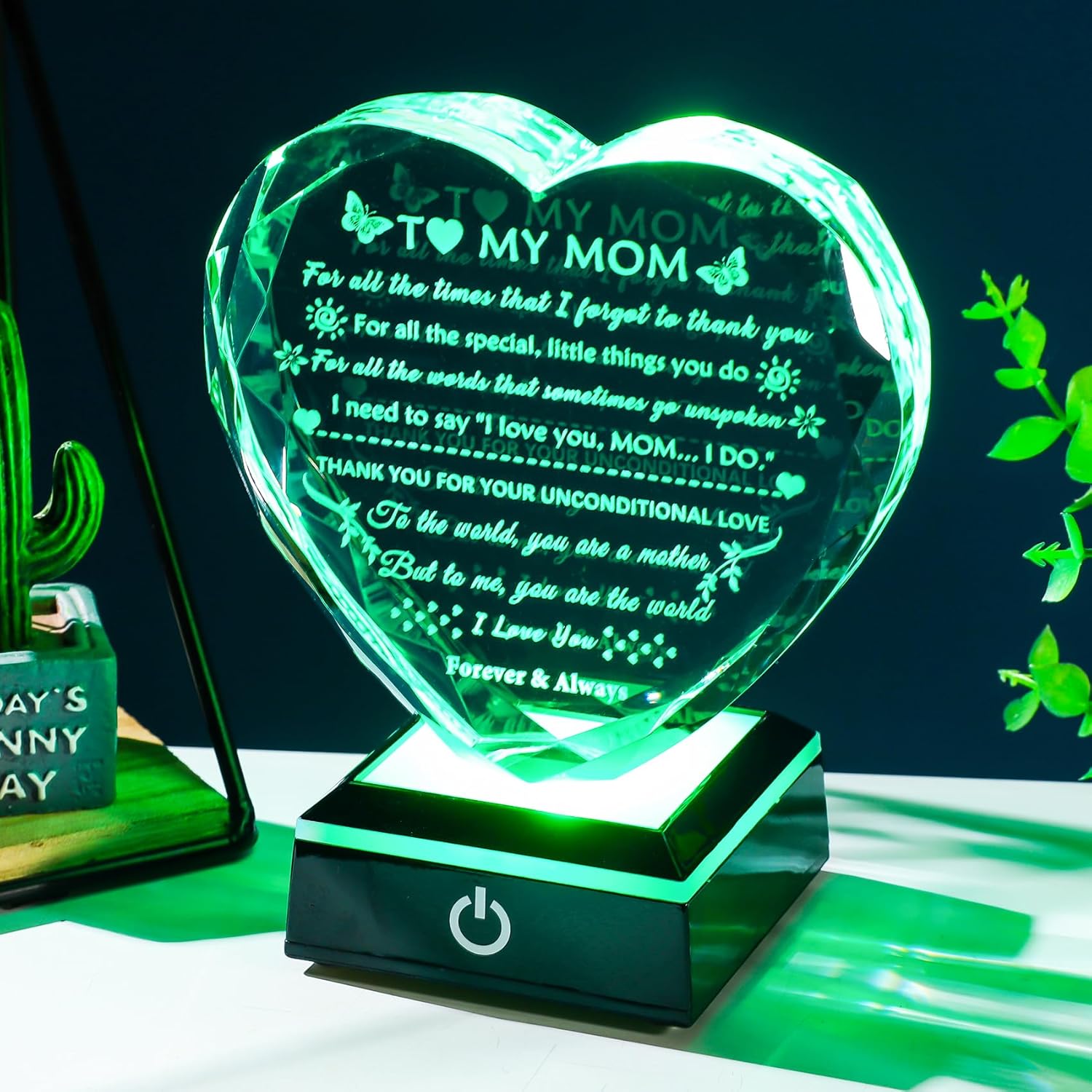YWHL Gifts for Mom from Daughter Son, Birthday Gifts for Mom Who has Everything, To My Mom Gifts for Mother's Day Crystal Heart Keepsake with LED Base, Present for Mother on Christmas Valentine - Image 2