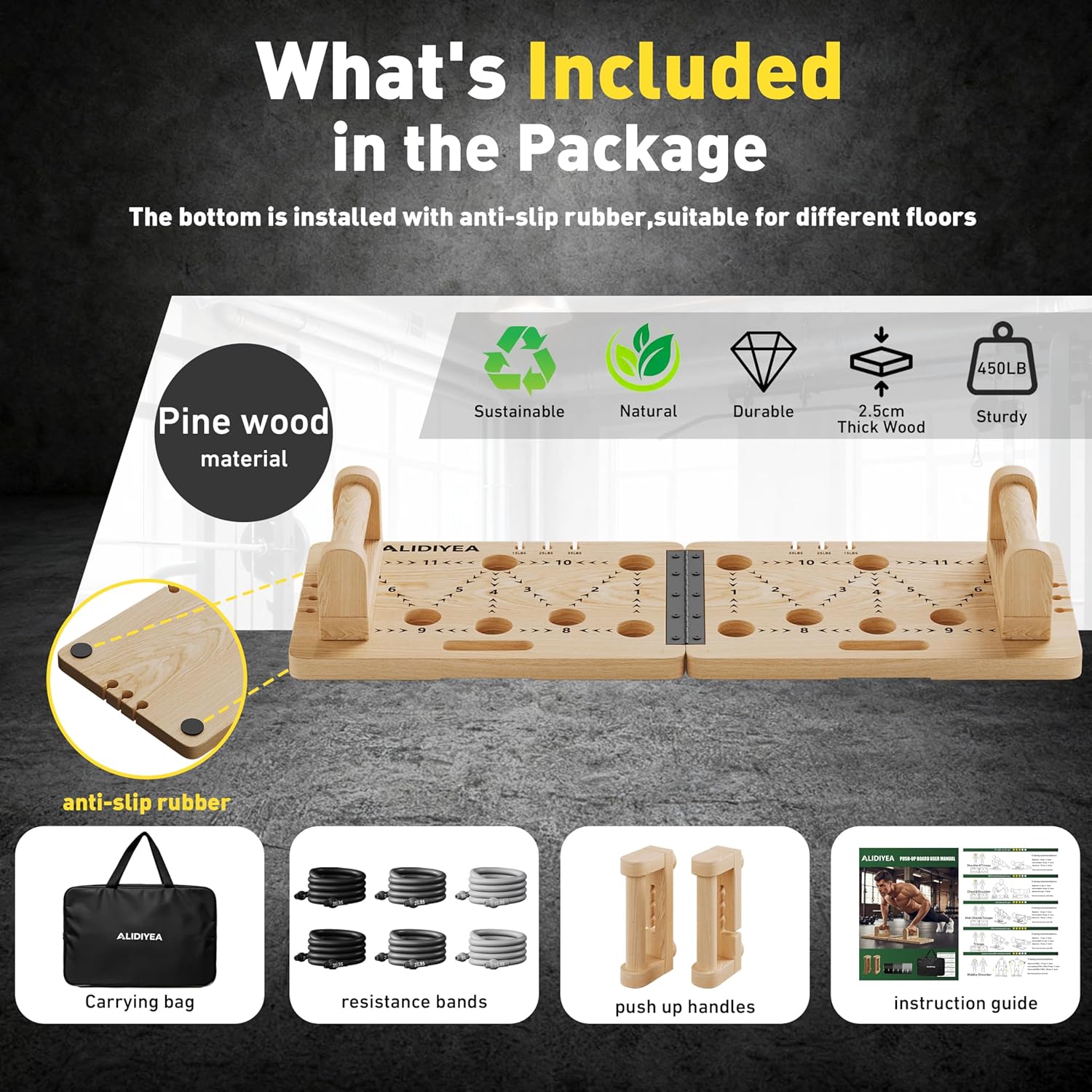 Push Up Board 30 in 1 Foldable with Resistance Bands - Thickened Pine Wood Multi-Push Up Board for Men & Women, Portable Gym/Home Workout Gear for Chest, Shoulders, Arms & Back - Image 7