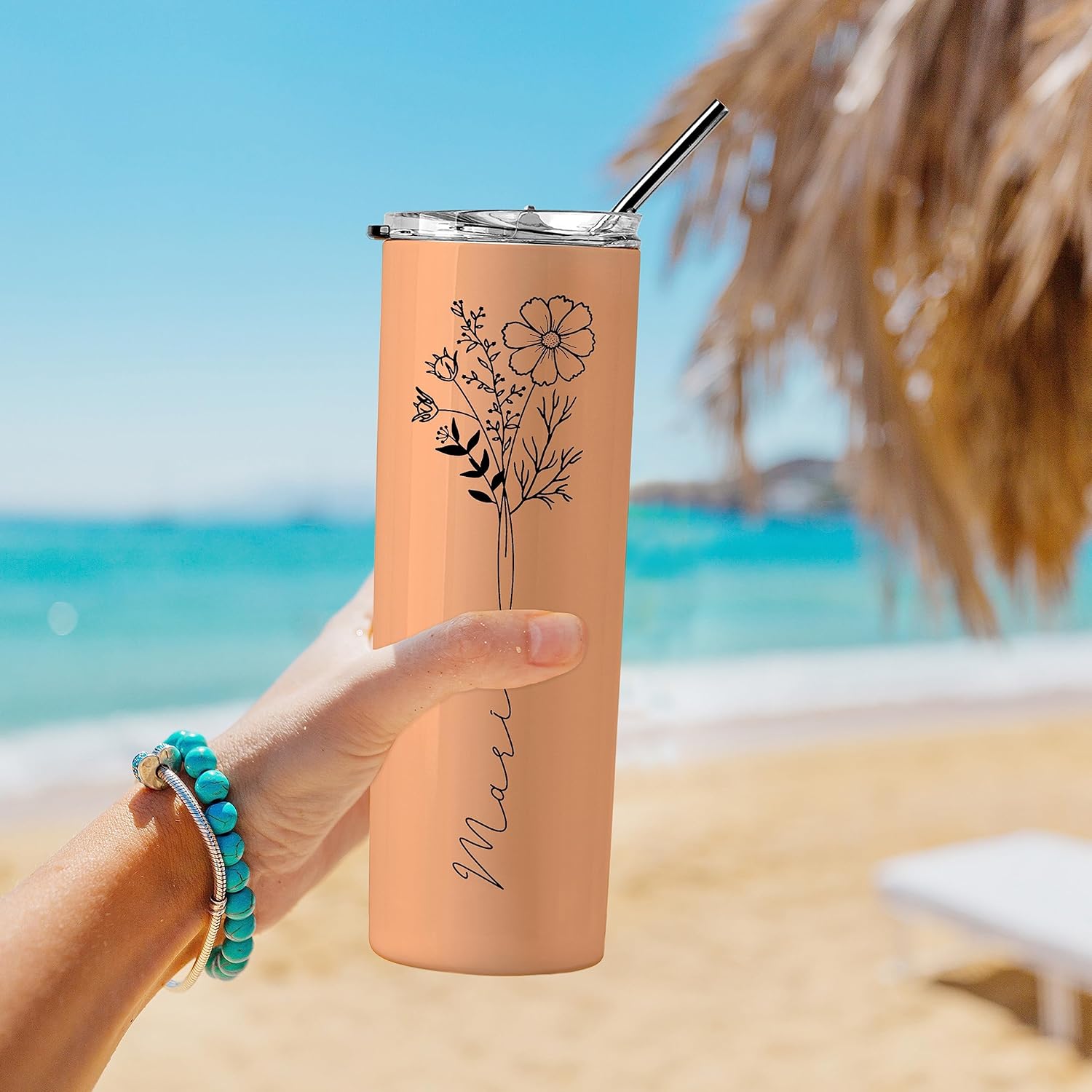 Birthday Gifts for Women, Personalized Tumblers with Birth Flower and Name, 10 Colors - 20 Oz, Skinny Tumblers for Women - Image 9
