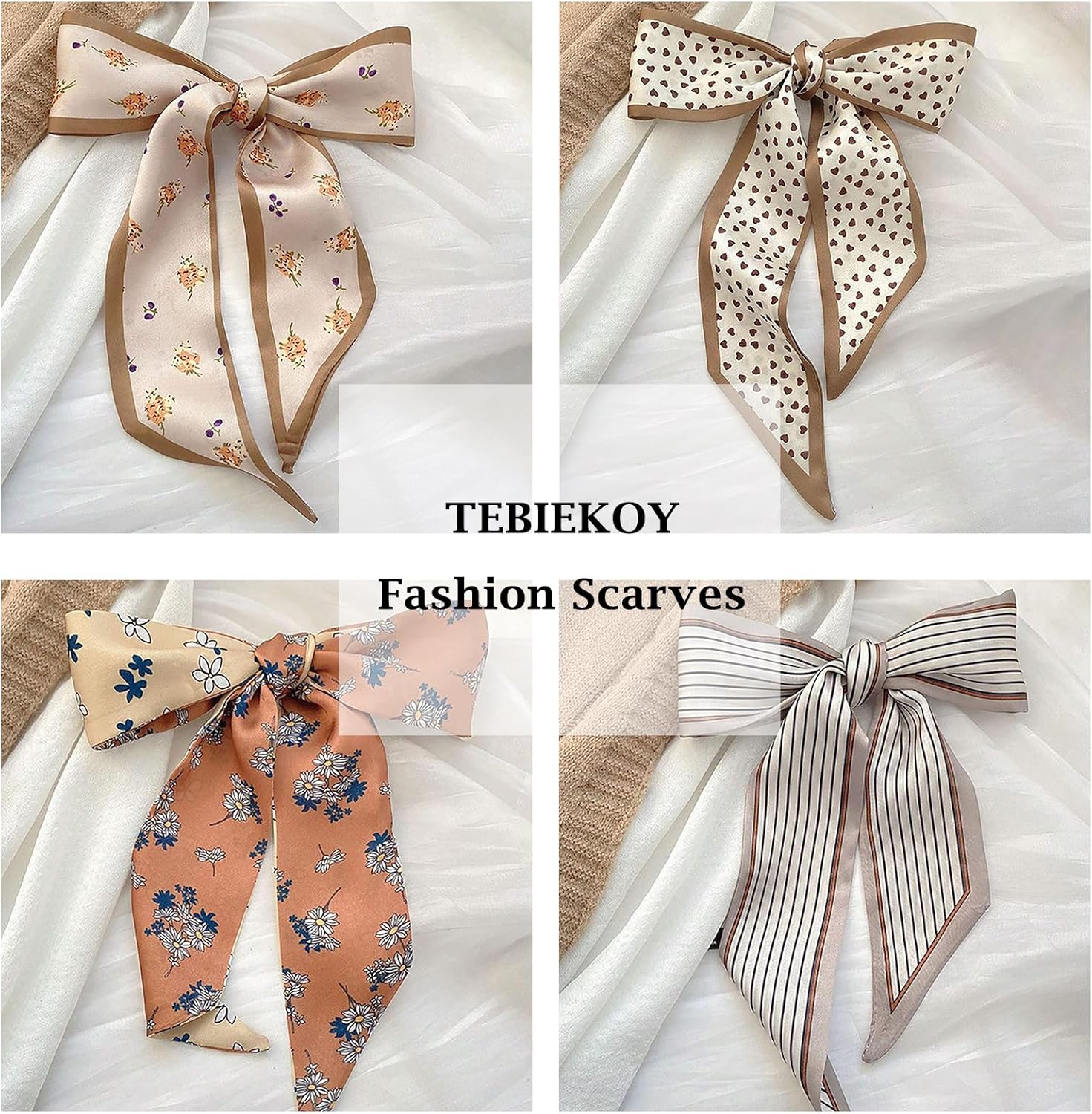 TEBIEKOY 4Pcs Fashion Scarves for Women, Multifunctional Boho Scarves Headbands Satin Scarf for Bag Hair Accessories - Image 2