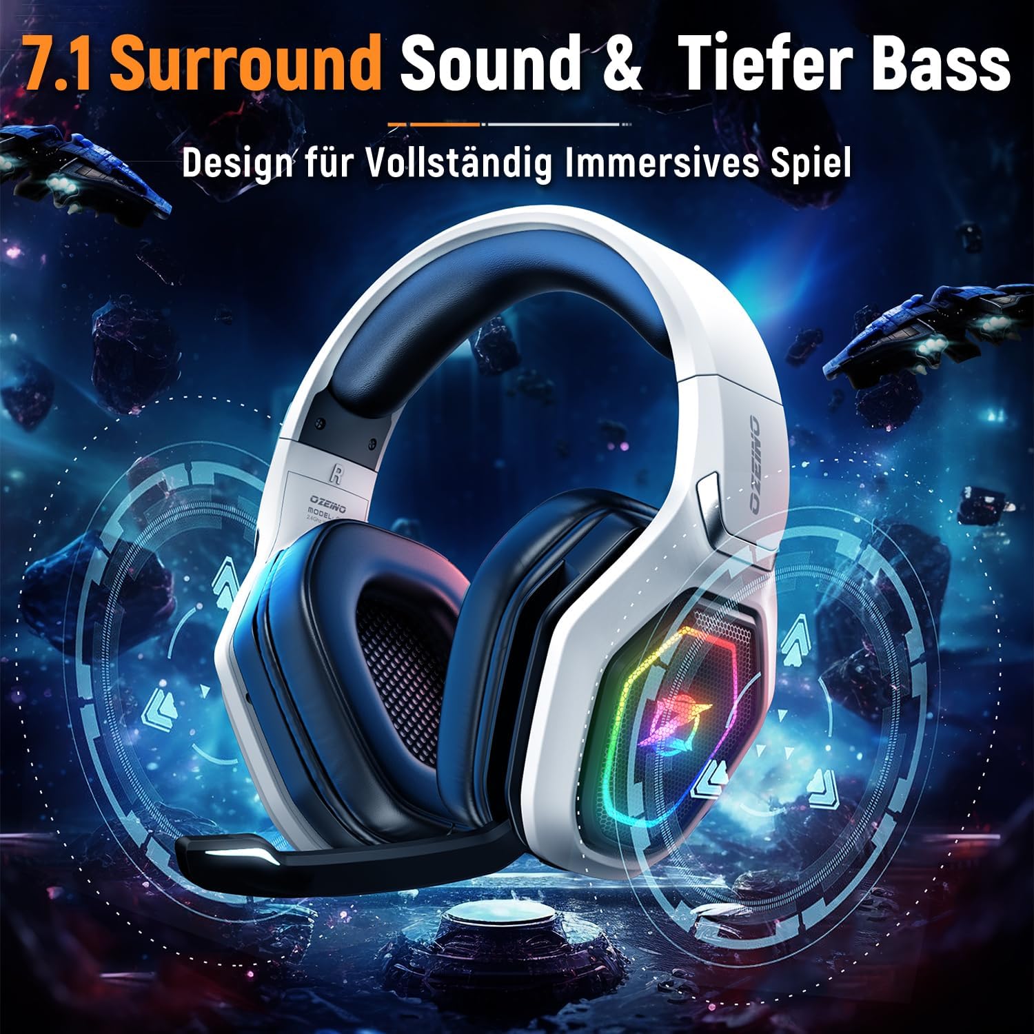 Ozeino 2.4GHz Wireless Gaming Headset for PC, Ps5, Ps4 - Lossless Audio USB & Type-C Ultra Stable Gaming Headphones with Flip Microphone, 40-Hr Battery Gamer Headset for Switch, Laptop, Mobile, Mac - Image 3