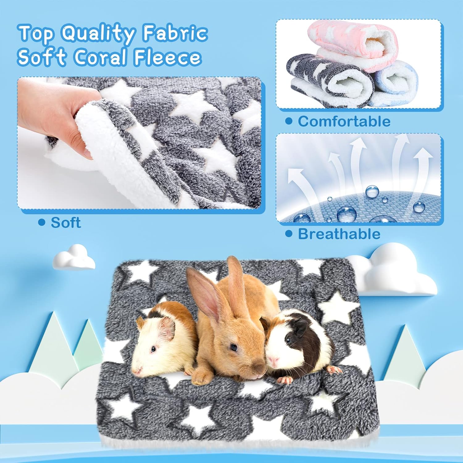 Jetec 3 Pcs Bunny Guinea Pig Beds Soft Bunny Mats Warm Guinea Pig Mat Small Animal Winter Bed Pads Fleece Sleeping Pads for Indoor Rabbit Hamster Squirrel Hedgehog Chinchilla Ferret(Star) - Image 3