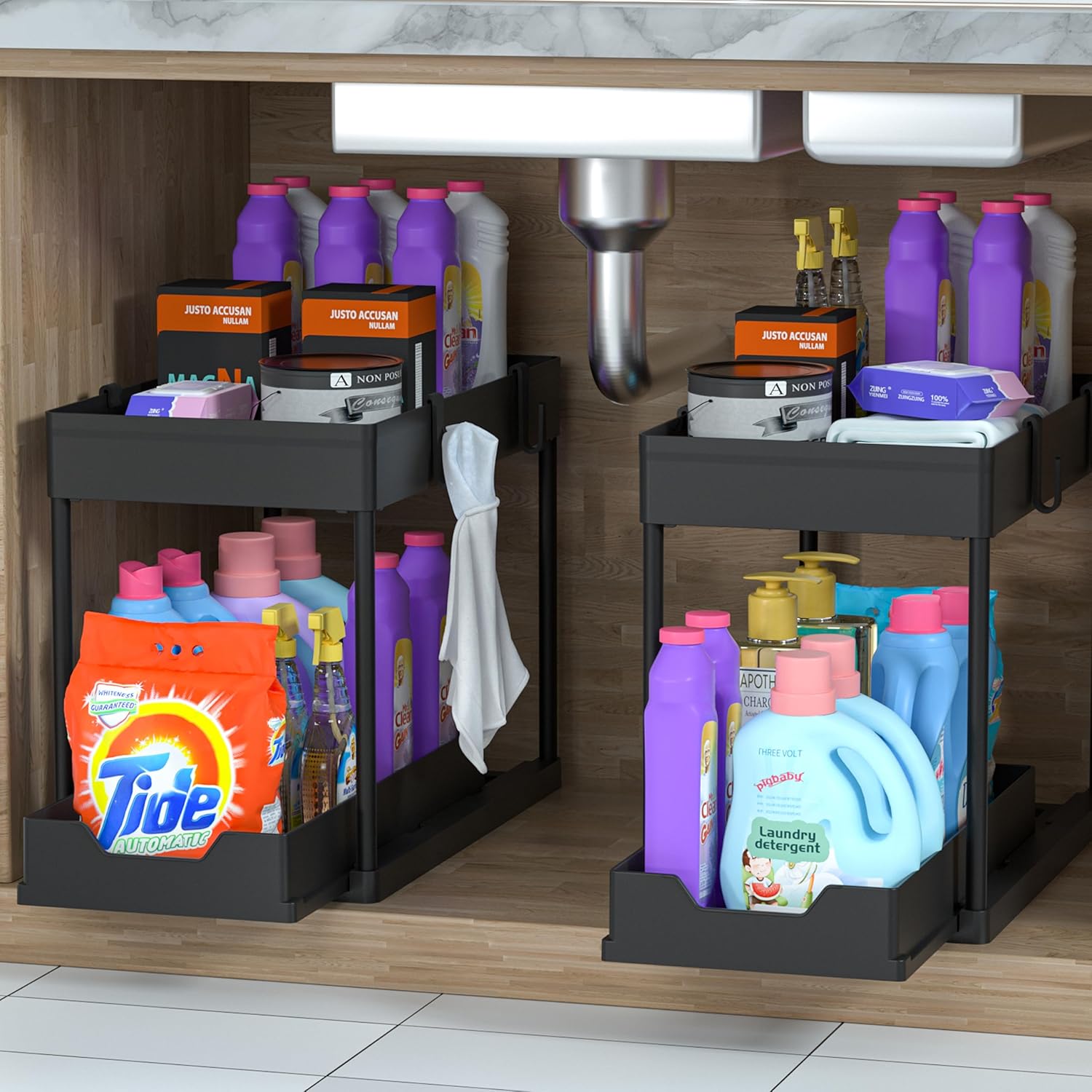 DEKAVA Under Sink Organizer 2 Pack, Bathroom Cabinet Organizer, 2 Tier Sliding Cabinet Basket Organizer Drawer, Multi-Purpose Bath Collection Baskets for Bathroom (Black) - Image 4