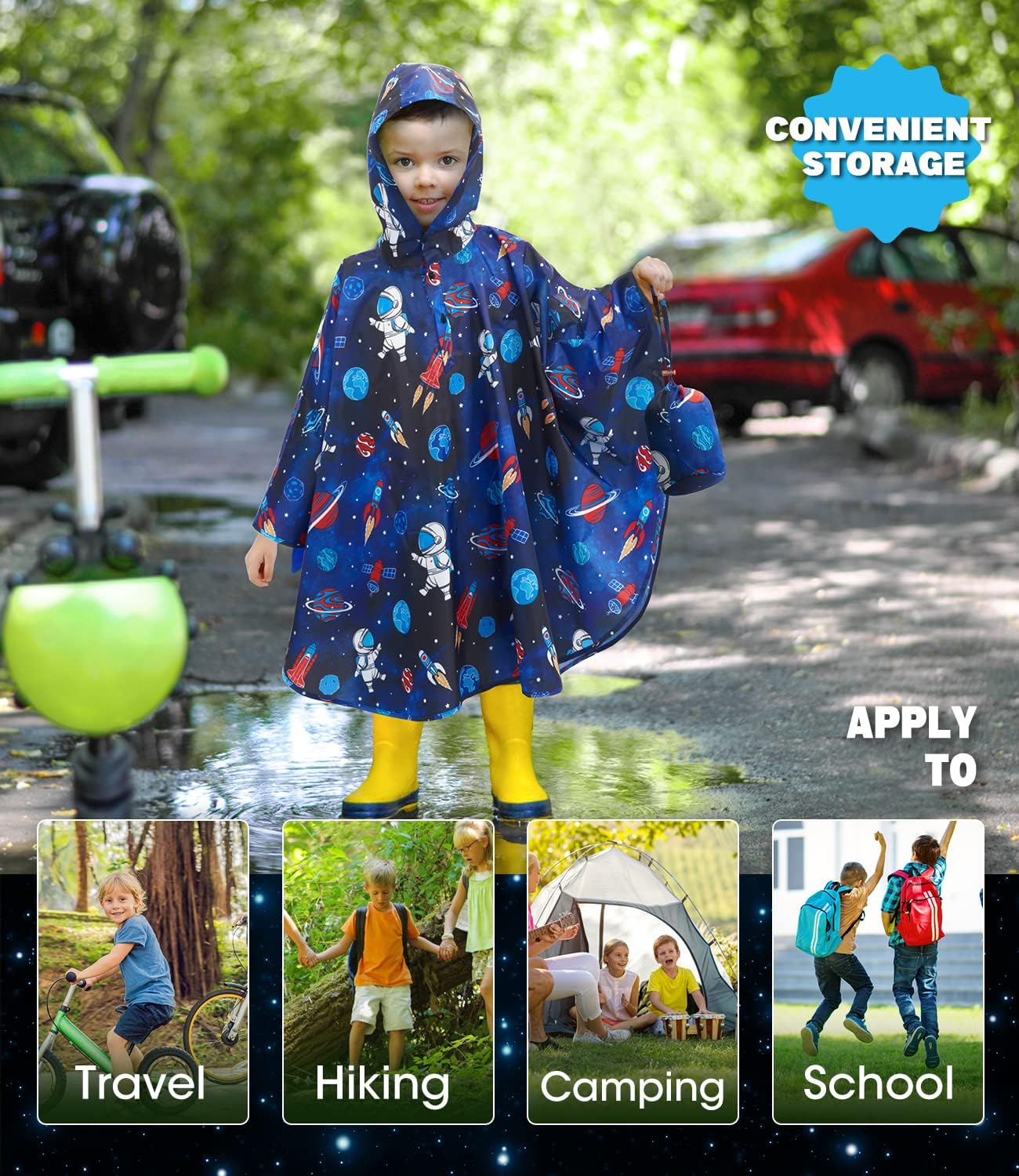 WAWSAM Lightweight Rain Poncho Kids, Ponchos for Kids Waterproof Reusable Hooded, Kids Poncho Rain Jacket for Boys and Girls - Image 4