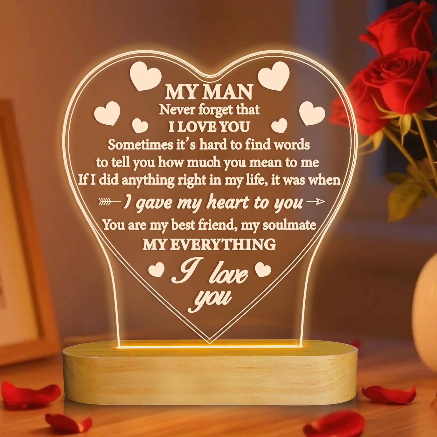 Anywin Gifts for Him, I Love U to My Husband's Gifts with Warm Light for Home Decor, Gifts for Birthday, Xmas,Holidays, A Thankyou Gifts for Him Husband Boyfriend My Man