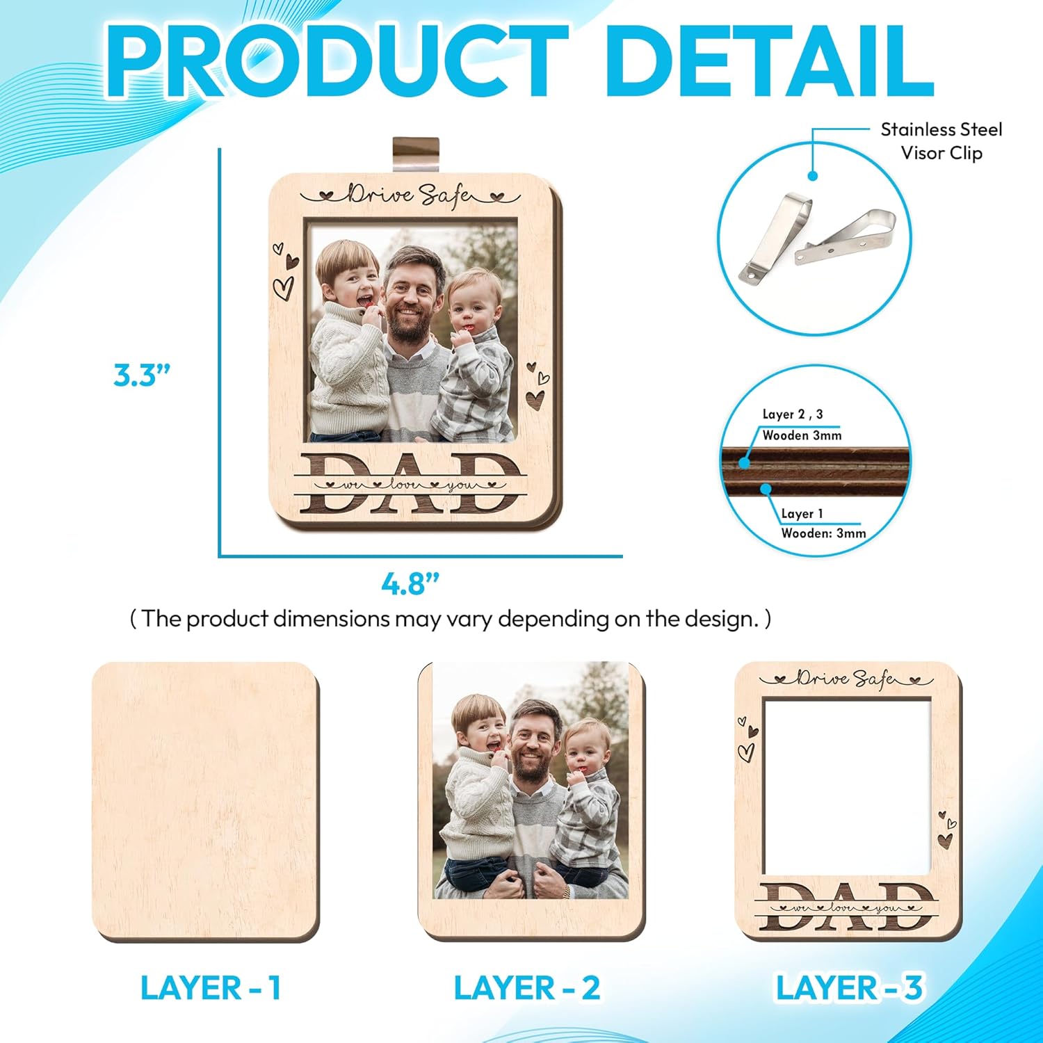 Hyturtle Car Picture Frame For Dad, Car Visor Photo Frame Accessories, Gift For Dad Car Accessories From Daughter, Son, Unique Valentines Gifts For Dad From Kids, Cute Decorations For Father - Image 3