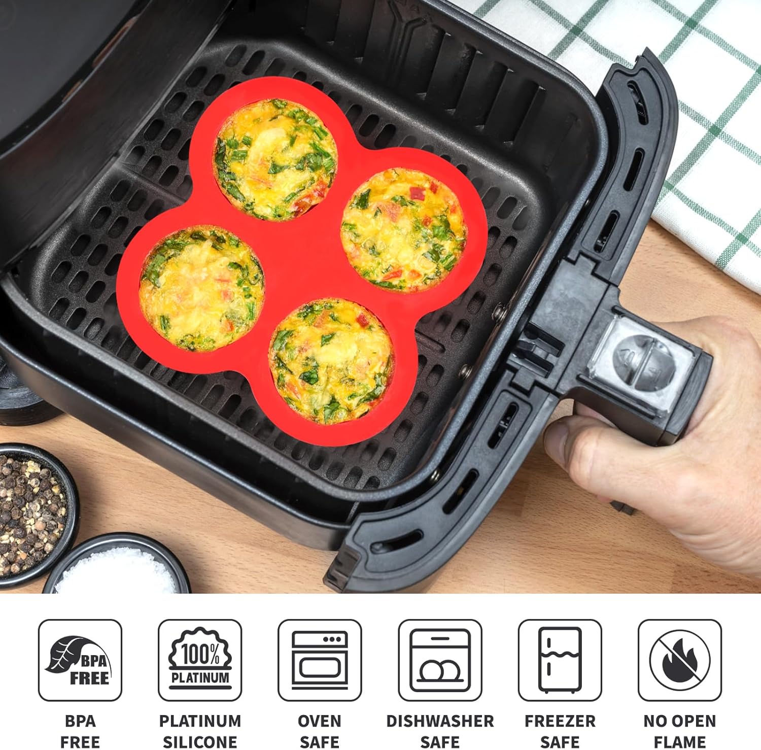 Puyeipt 2 Pack Air Fryer Egg Bite Molds, 4-Cup Mini Round Muffin Pans Silicone Baking Molds for for Oven, Air Fryer and Pot - Image 4